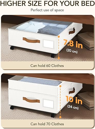 Miniatura 3 de Almacenamiento debajo de la cama con ruedas, 65L XXL debajo de la cama, contenedores de almacenamiento grandes, almacenamiento ajustable de 10