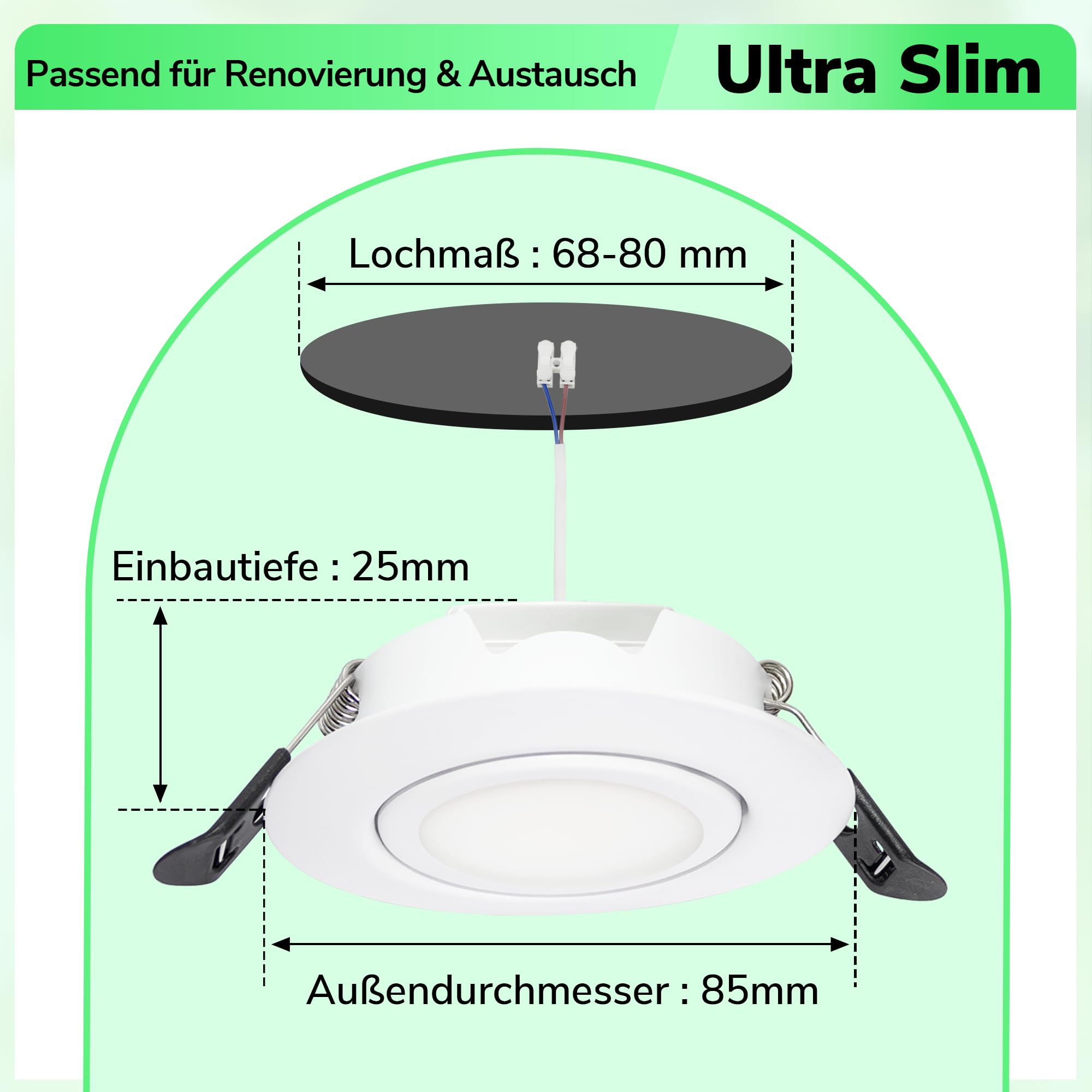 LED Einbaustrahler 230V Dimmbar 3 Stufen 45°Schwenkbar LED Spots, 10er Set | 6W 3CCT 3000K/4000K/6000K, Laiebri IP44 Einbauleuchten Deckenspots für Badezimmer Küche Wohnzimmer, Ø65–80mm Lochmaß