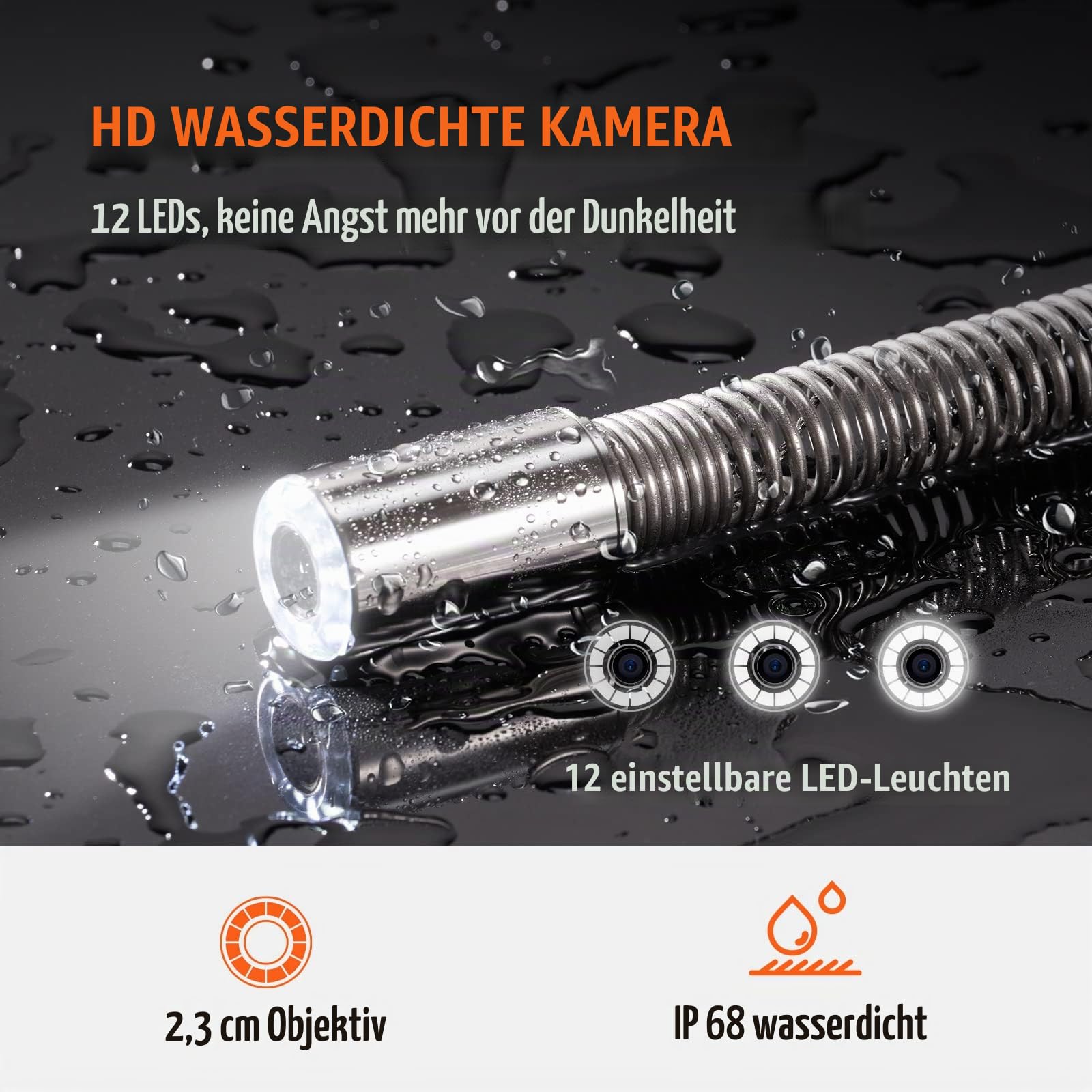 VEVOR Rohrkamera 50m, 9 Zoll 720P Inspektionskamera Kanalkamera mit 512Hz-Ortungsgerät, 12V 4500mAh Lithium-Akku IP68 Endoskop-Kamera für Abwasserkanäle Abwassersysteme Abflüsse