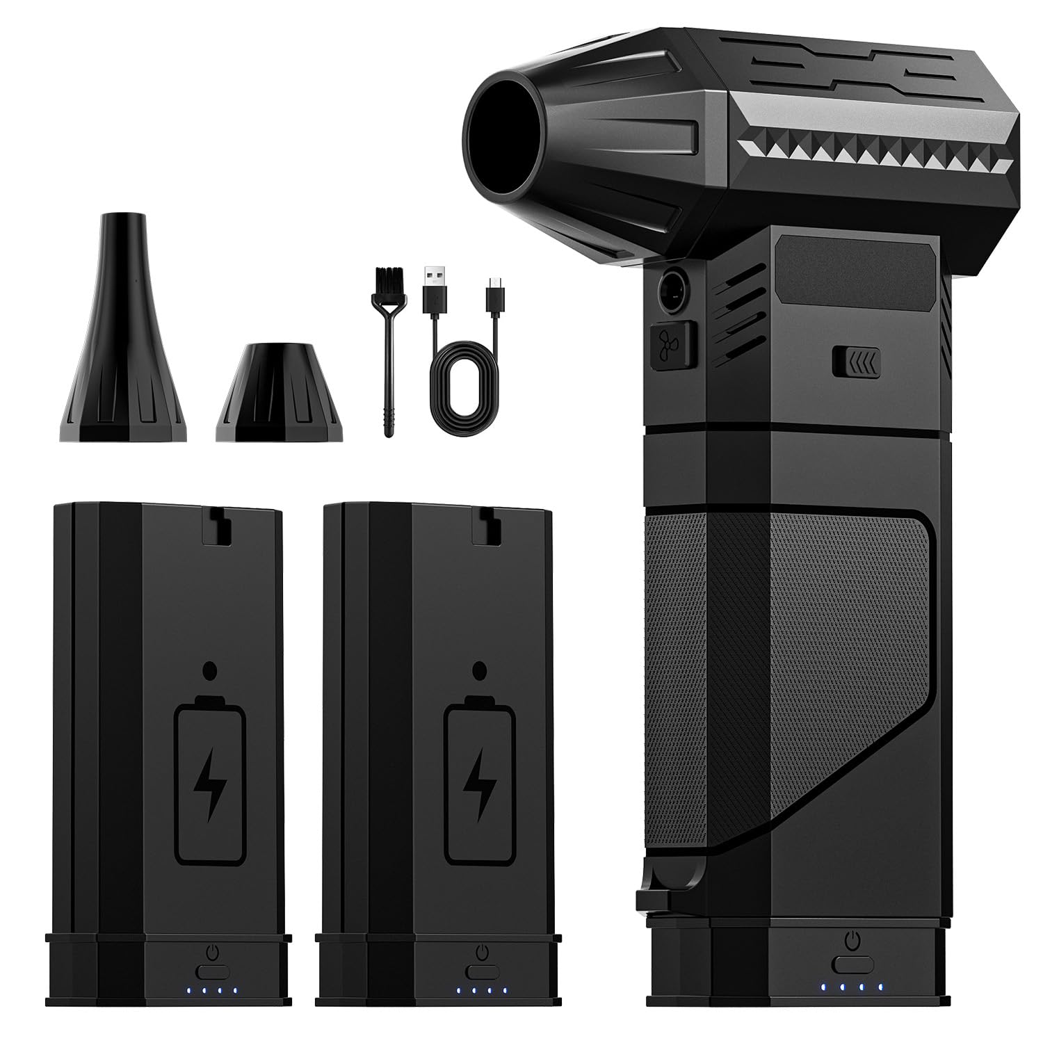 Soplador de Aire EléCtrico con 2 BateríAs Modulares, 2 Boquillas MagnéTicas, 3 Velocidades, Led – Soplador A BateríA a BateríA para Teclado, Pc, Coche Y Dispositivos ElectróNicos