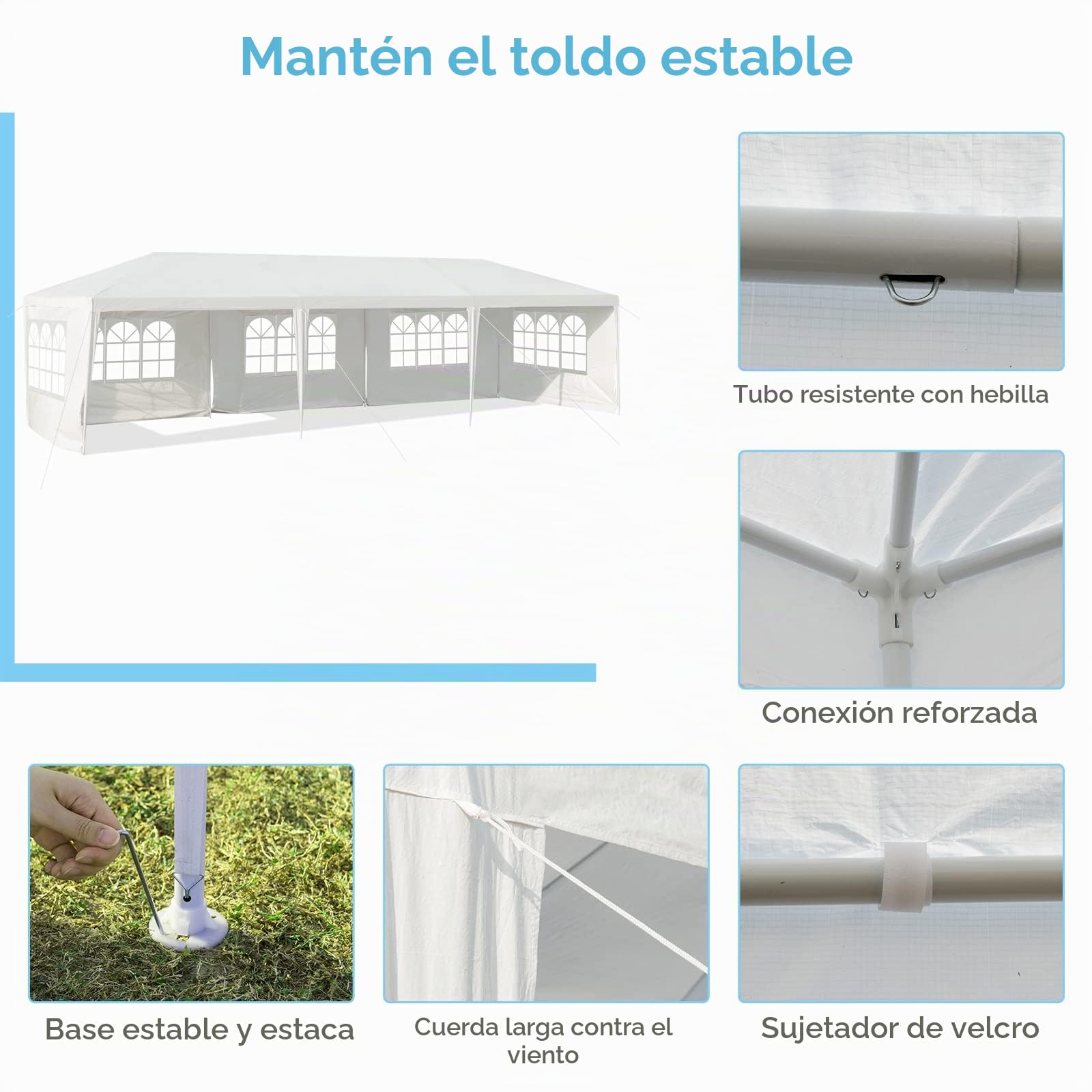KOMFOTTEU Carpa para Fiesta 3x9m con 5 Paredes Extraíbles y Ventanas