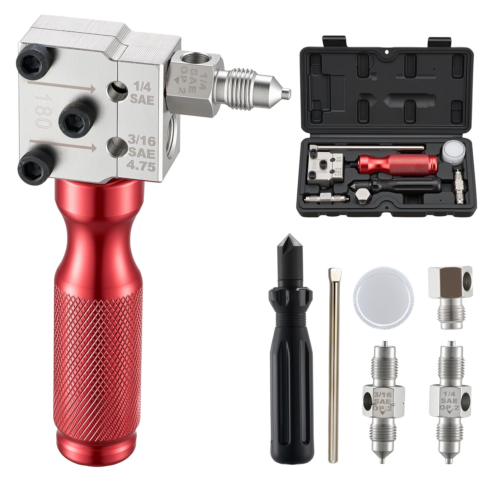 VEVOR Brake Line Flaring Tool Kit, 45° Single &amp; Double Flare Tool for 3/16", 1/4" Copper Tubing - with 2 Forming Dies, Deburring Tool &amp; Toolbox for Automotive Brake Hydraulic Line Repair