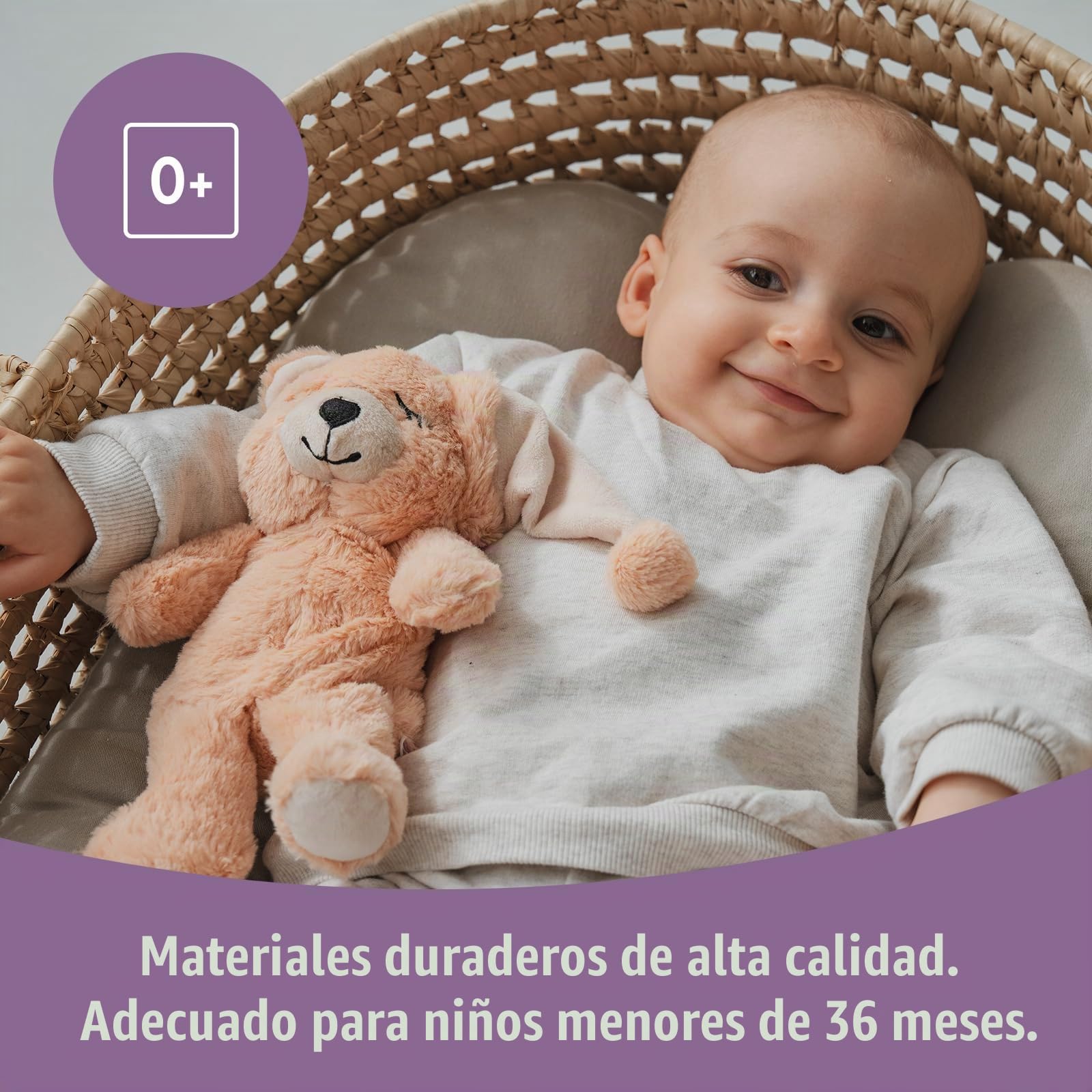 Habibi Premium MIDI Deluxe – Cojín de calor para bebé y niños – 2036 Mini oso, relleno de mijo extraíble, para calentar en el microondas – Peluche para recién nacido