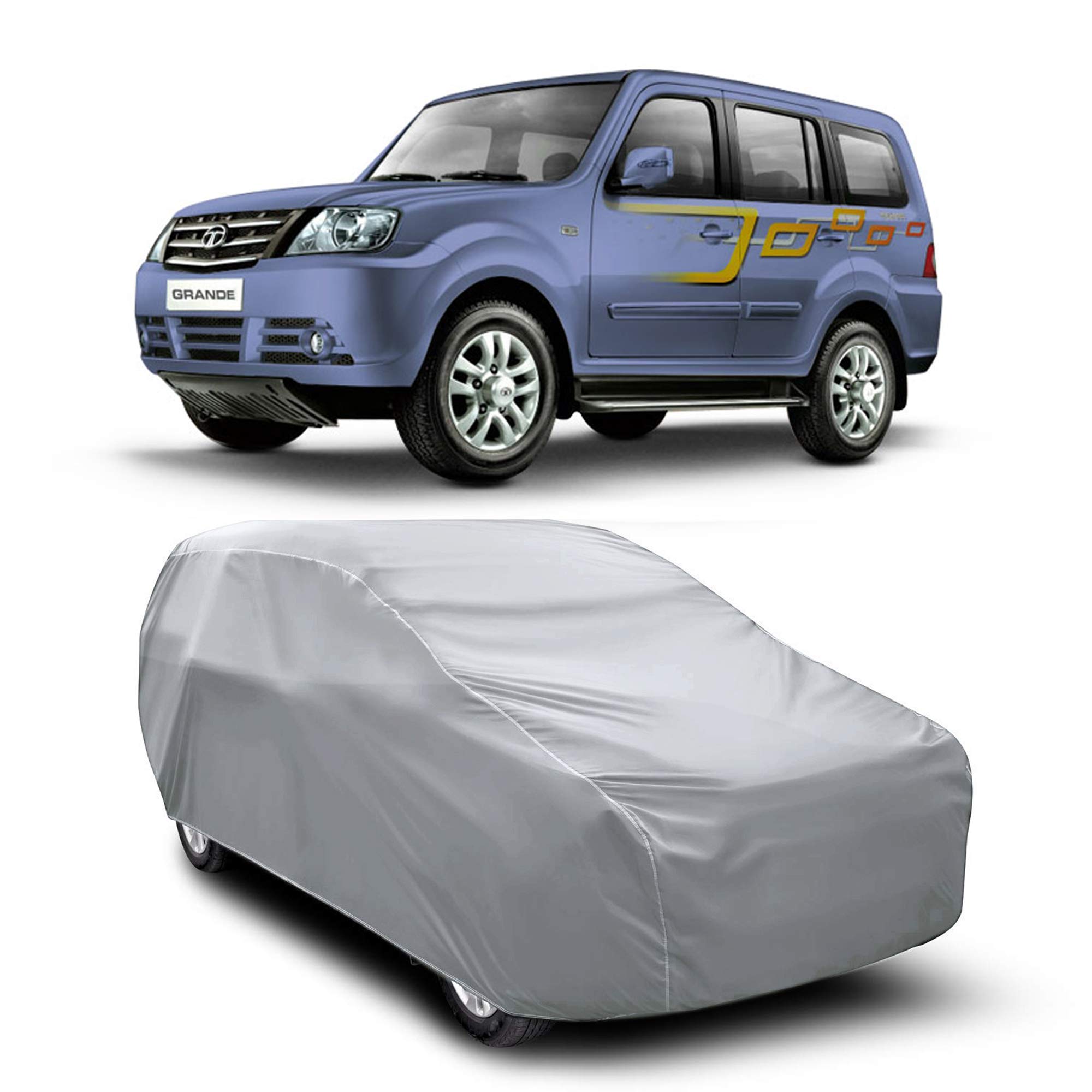 Lob Basics Dust Proof and Waterproof Car Body Cover for Tata Sumo Grande (Silver Matty, Tripple Stitched)