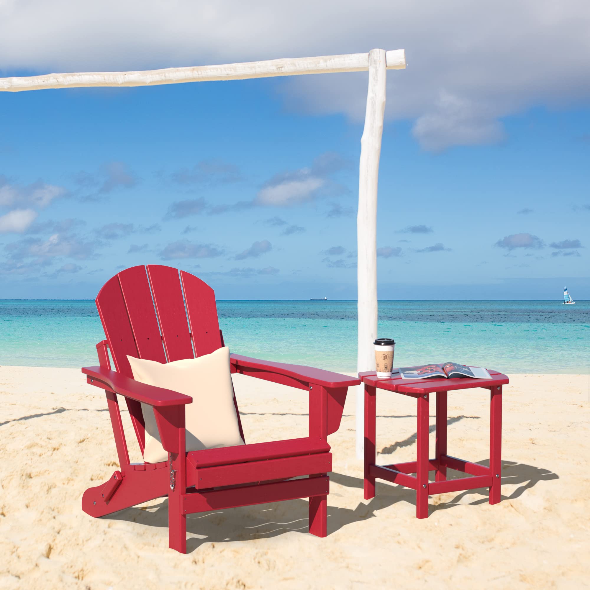 TORVA Adirondack Stuhl aus recyceltem Kunststoff, HDPE, zusammenklappbar, für den Außenbereich, Terrassenstühle, Rasenstuhl, wetterbeständig, Adirondack Stuhl, Rot