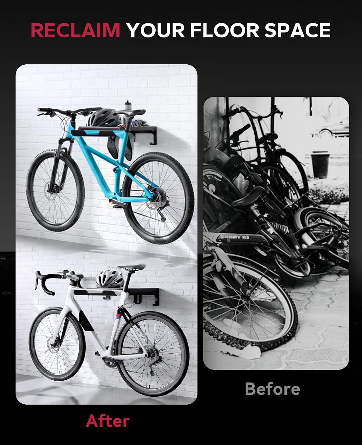 HAPBEAR Bike Wall Mount Rack, Indoor Bicycle Storage for Garage/Apartment