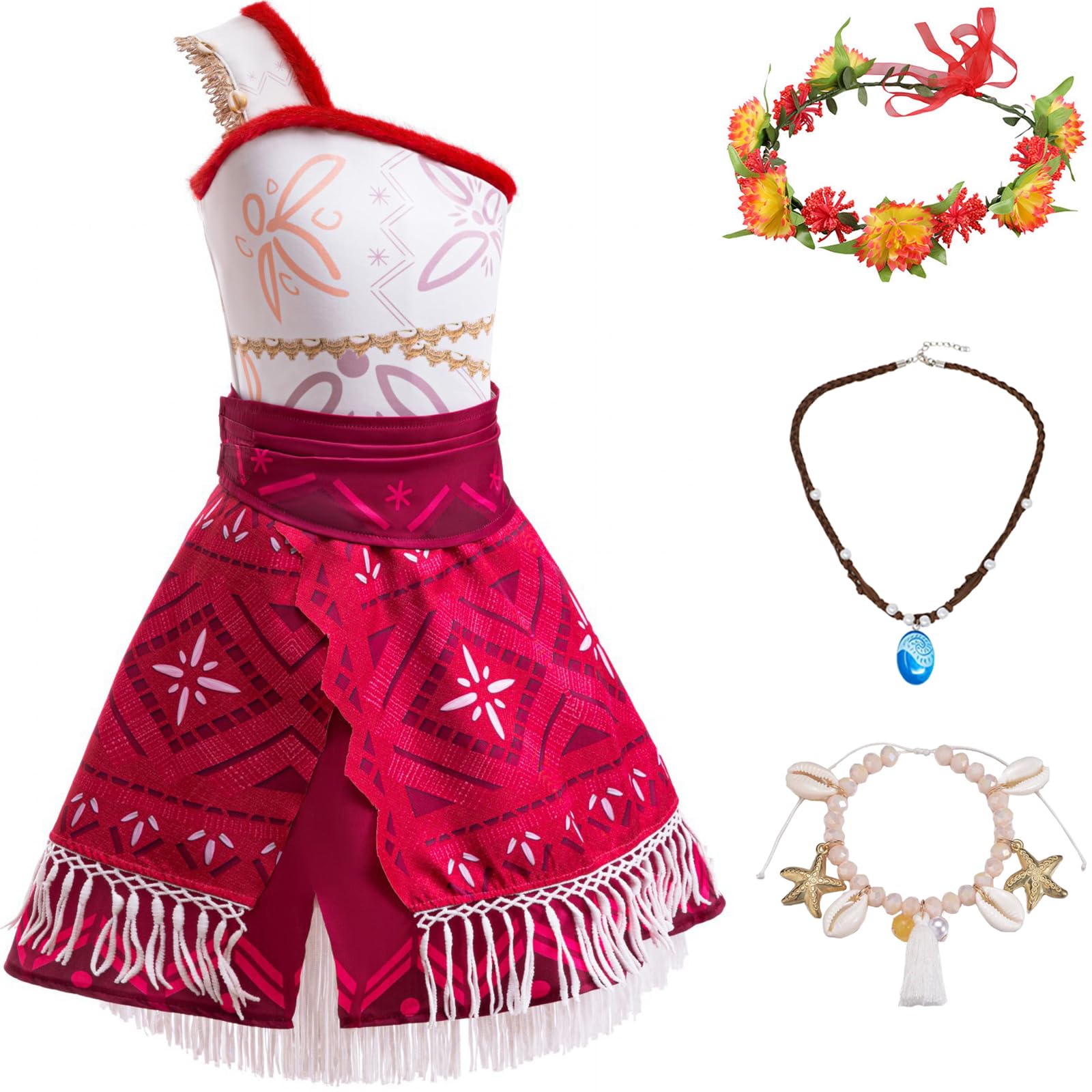 Vestito Principessa Oceania Bambina - Costume Con Corona E Collana Per Carnevale
