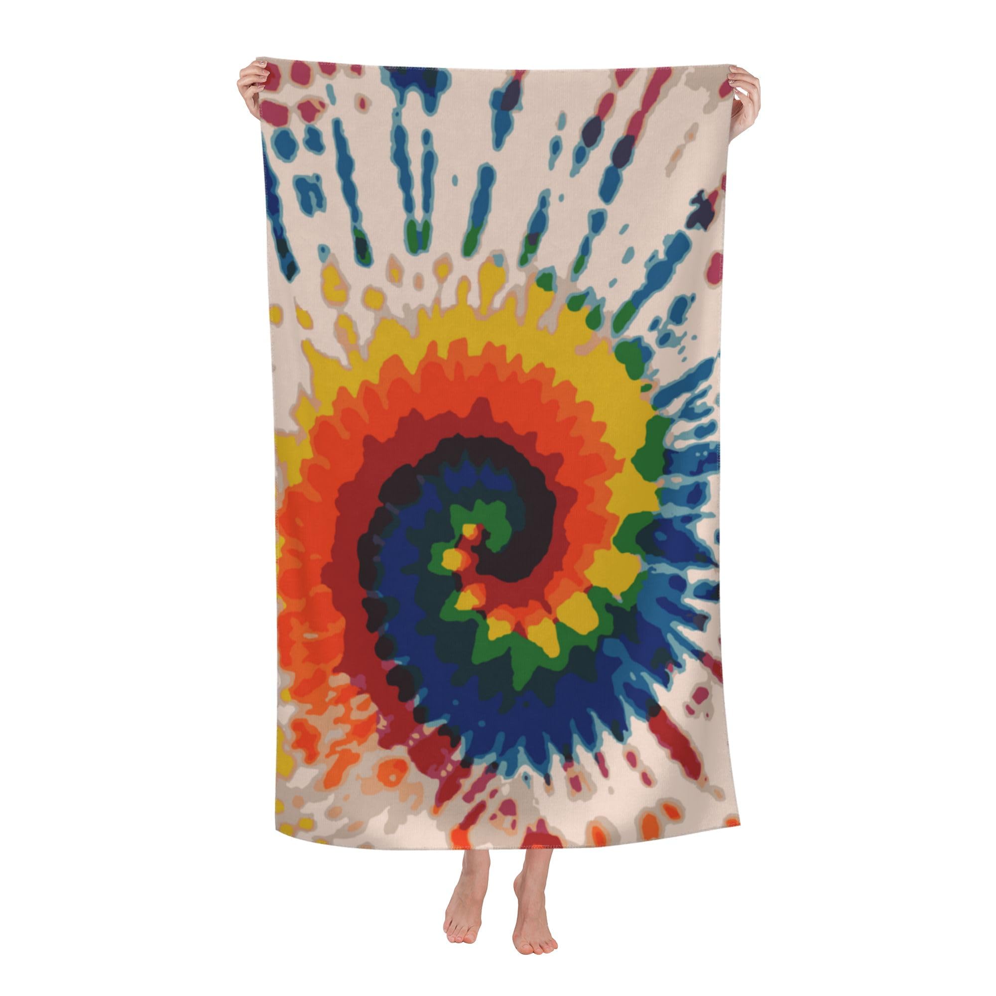 LSRCPD Tie Dye Beach Towel Vintage 32x52in Microfiber Quick Dry Bath Circle Spiral Swirl Big Towels Soft Lightweight Pool Red Abstract Oversized Towels Sand Free Travel Swimming Decor Gifts for Adults