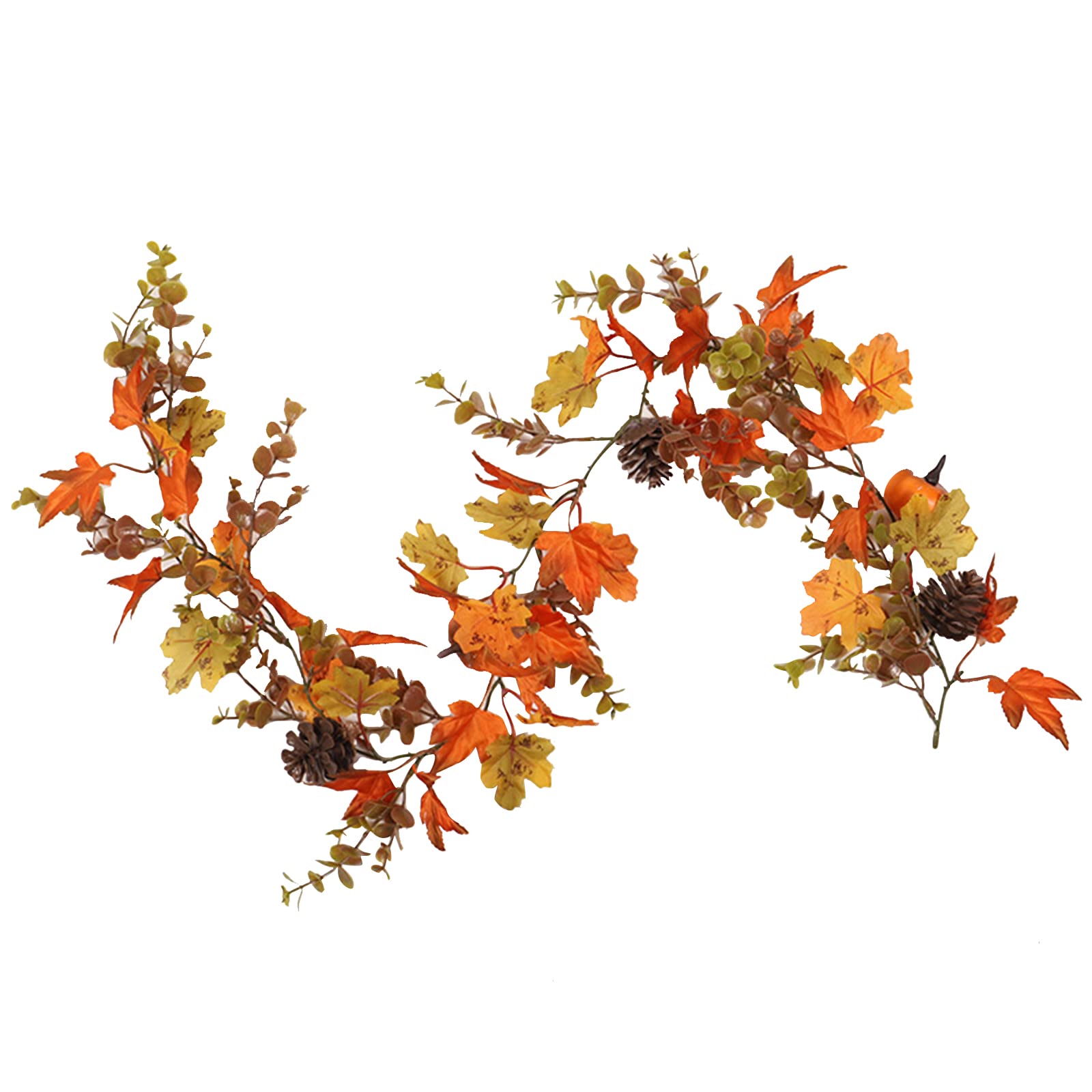 Autumn Garland Decor Artificial Fall Maple Leaves with Pumpkins Pine Cones Sunflower for Halloween Thanksgiving Ornament Autumn Garland Artificial Fall Maple Leaves with Pumpkins for Halloween