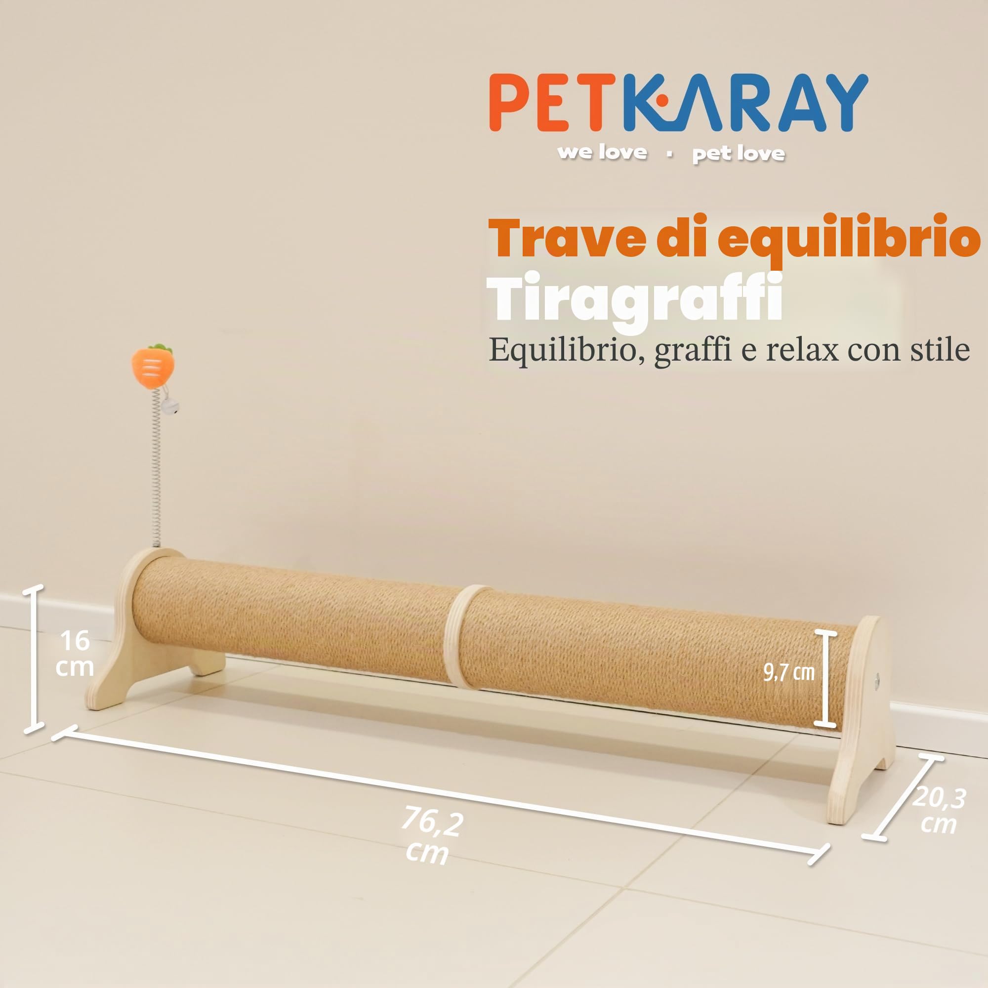 PETKARAY Tiragraffi orizzontale, 76,2 cm, in sisal, grande tiragraffi con giocattolo a molla, protegge i mobili per gattini interni