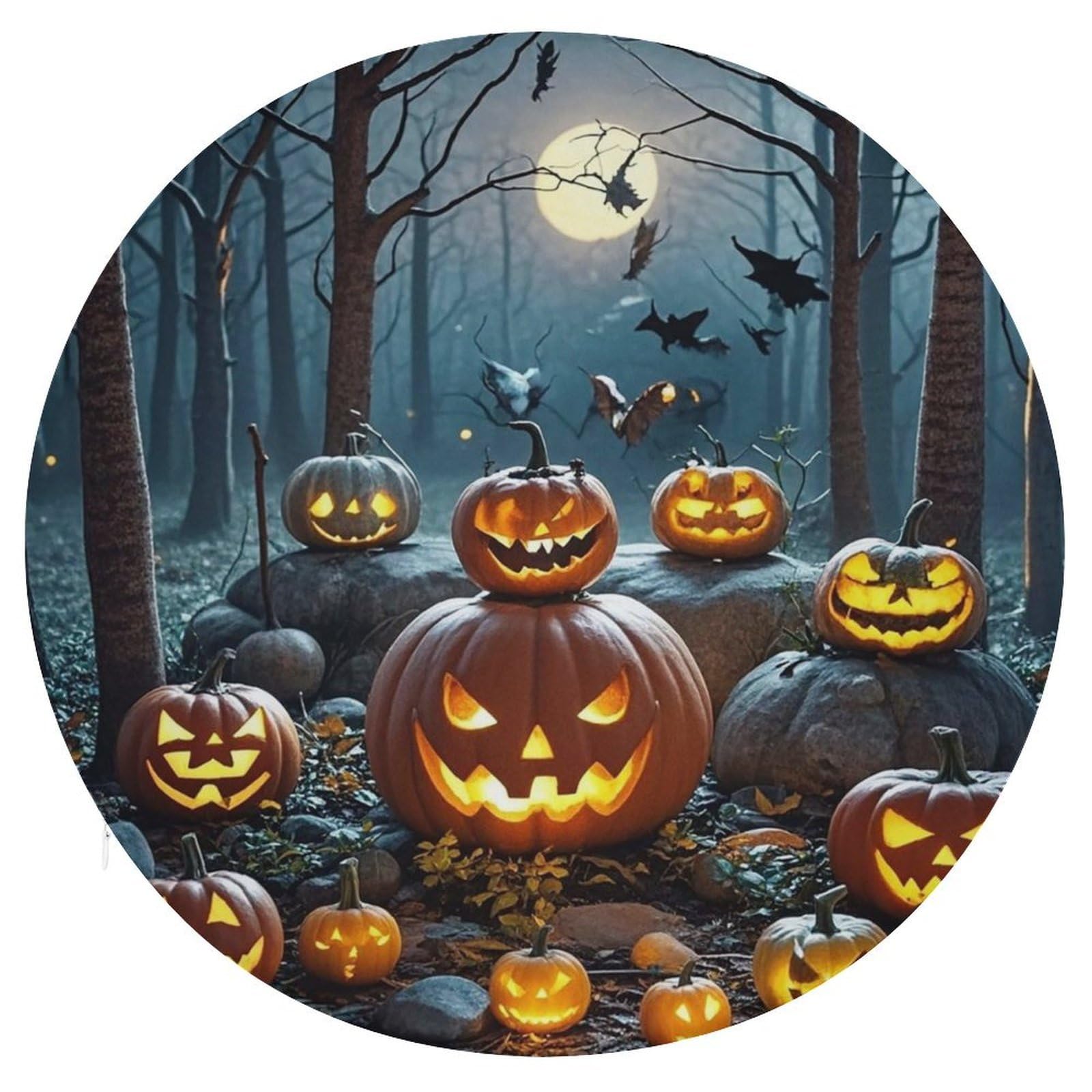 LZQPOEAS Terrifying Pumpkin in The Forest Swivel Seat Cushion with Supportive Memory Foam Comfort Round Bar Stool Cushion 15.3" Diameter Rotating Seat Cushions Fashion Chair Pad for Car Office Home
