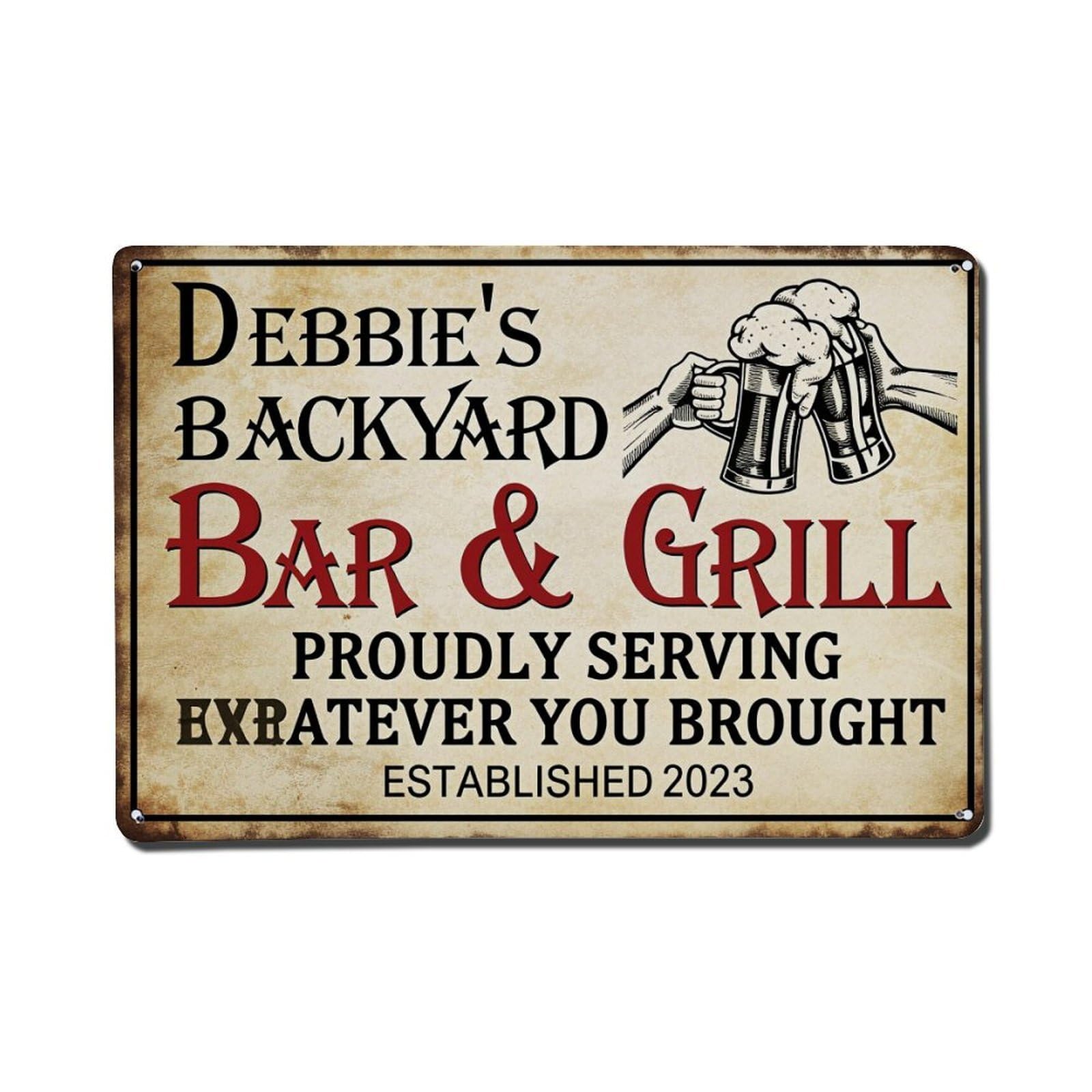 Enderetf Vintage Debbie's Backyard Bar And Grill Tin Sign Metal Poster, Home Bar Garage Man Cave Cafe Indoor & Outdoor Wall Decoration 8X12inches