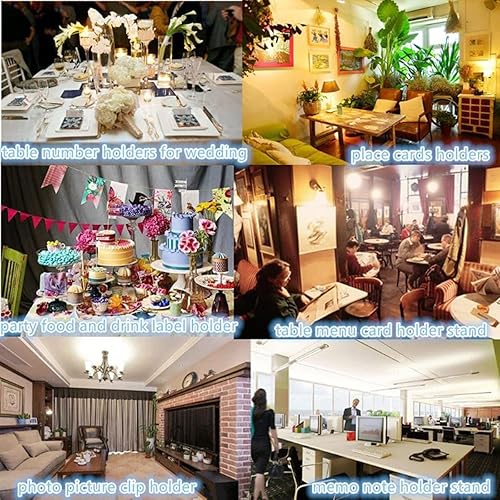 Miniatura 7 de 20 soportes para tarjetas de lugar con clips y soporte de madera, soporte de clips para fotos para mesa, soporte de números de mesa de madera