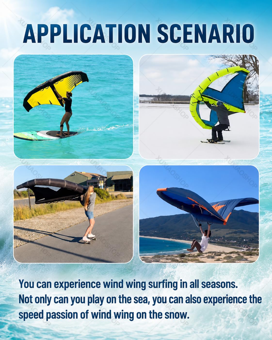 Vela de Surf Hinchable con Ventana para Wing Foil 4m2 | Incluye mochila, bomba y leash; para adultos en wingfoil, wingsurf y SUP durante viajes a playa, lago o bahía