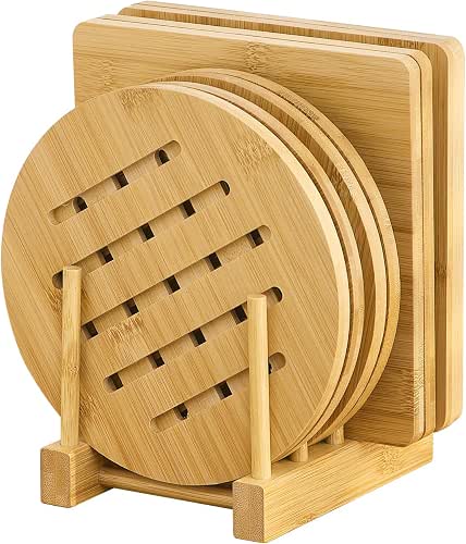 GHWIE Bamboo Trivet with Stand -Heat Resistant Pot Holders for