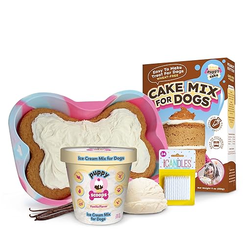 Puppy Cake Cake and Ice Cream Dog Kit de pastel de cumpleaños natural esponjoso y húmedo con mantequilla de maní, tu elección de mezcla de helado,