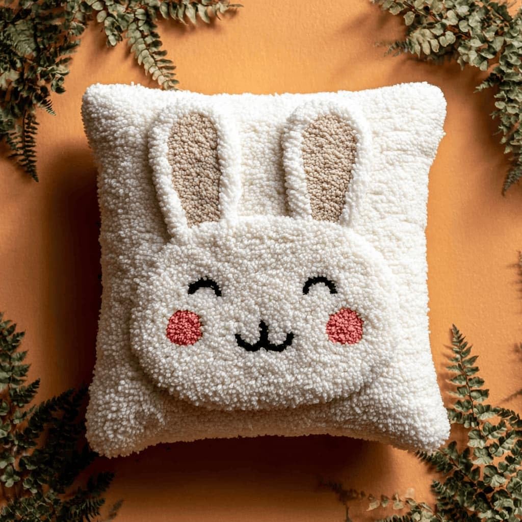AxiangziK Latch Hook Pillow Kit for Adults,Rabbit 17X17In Latch Hook Kit for Pillow Cover with Instruction for Beginner Cross Stitch Sofa Cushion Cover with Crochet Yarn for Beginners and Home Decor