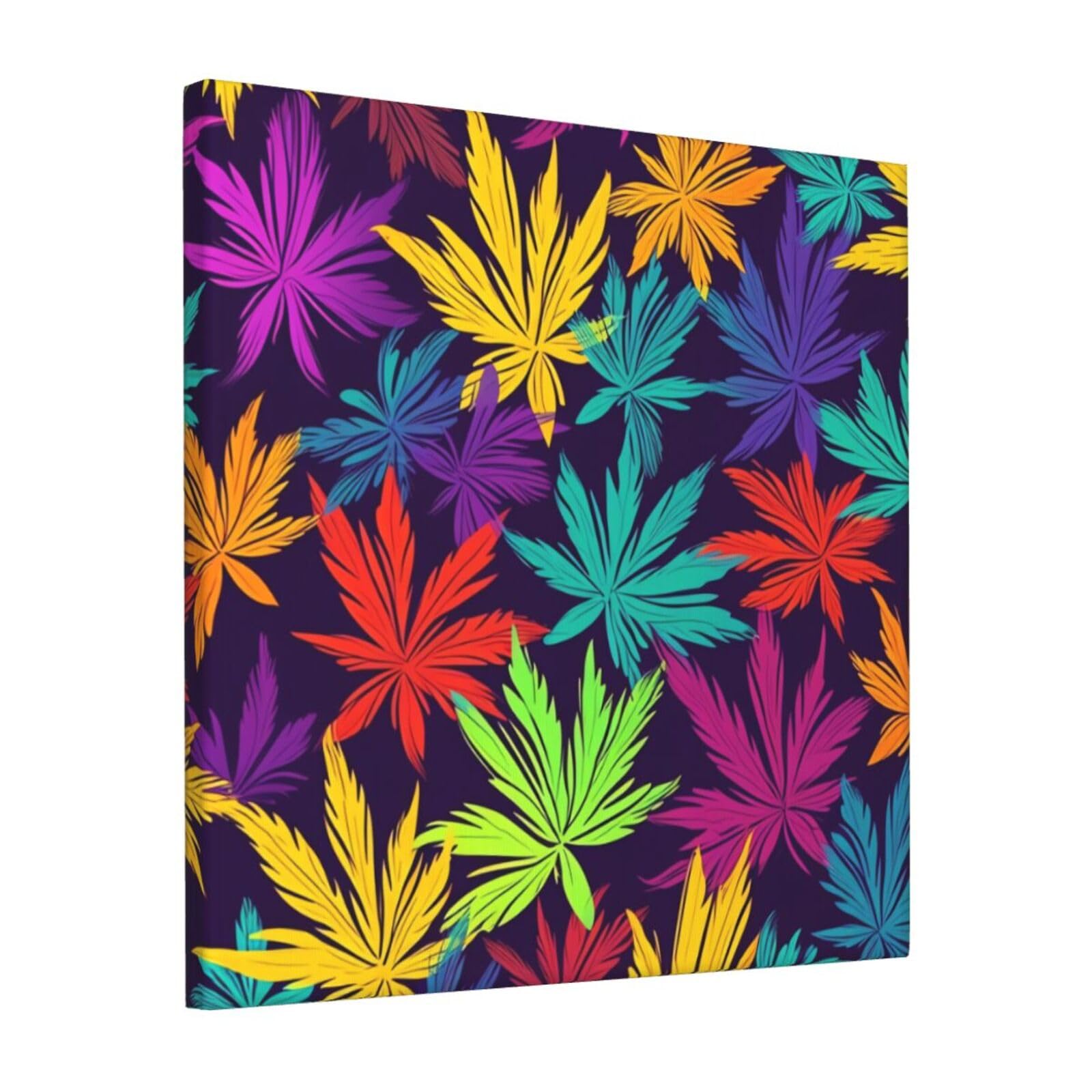 Bright Colorful Weed Pattern Canvas Wall Art for Living Room Wall Decor 12"x12" Modern Artwork Painting Pictures Hanging Canvas Prints Aesthetic Wall Art for Bedroom Bathroom Office Wallart Decor
