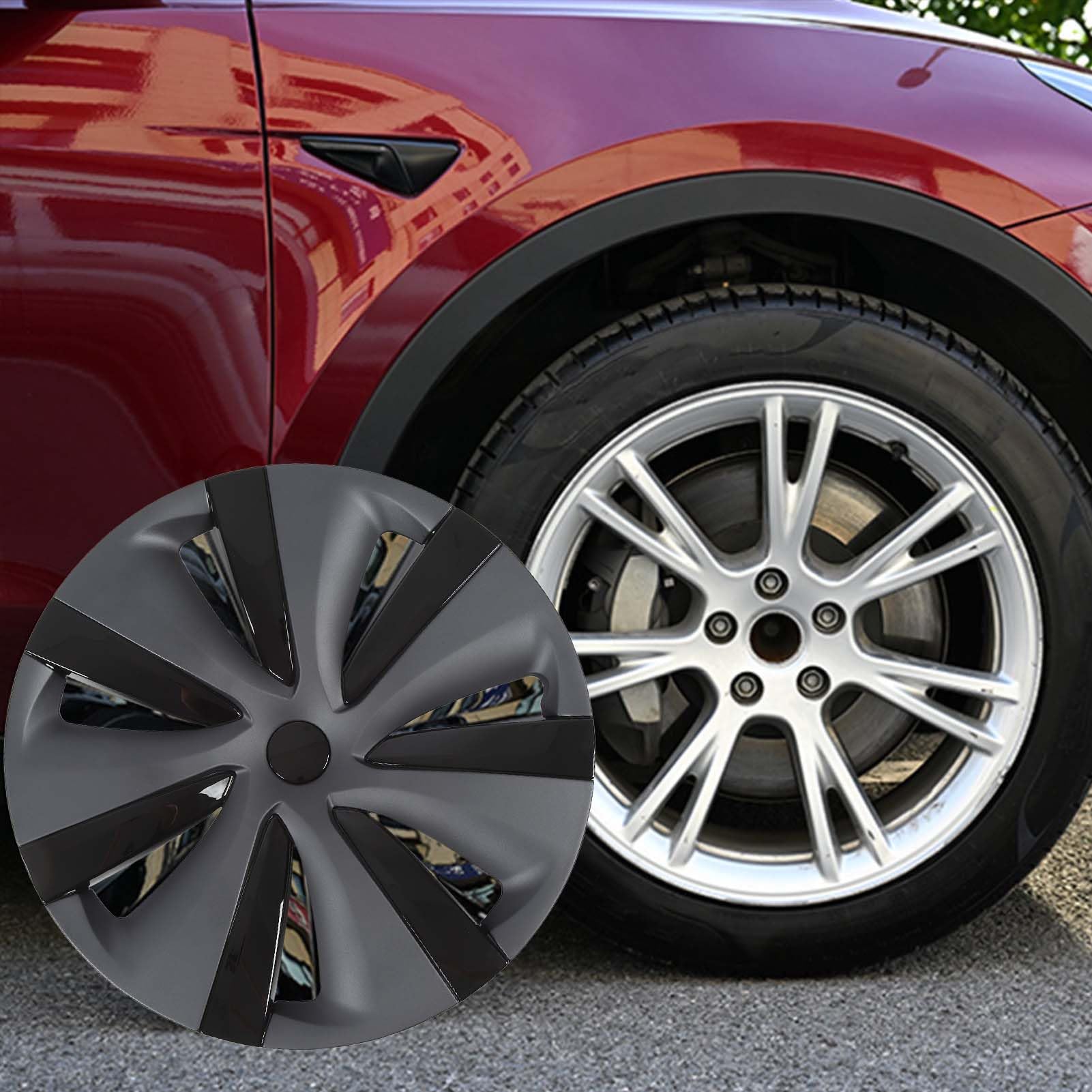 19 Inch Wieldop, Volledig Omwikkelde Velgbeschermer 4 Stuks Grijs Zware Structuur voor Model Y 2020 Tot 2023 (Symmetrisch 19 Inch Wieldop, Volledig Omwikkelde Velgbeschermer 4 Stuks Grijs Zware Structuur voor Model Y 2020 Tot 2023 (Symmetrisch
