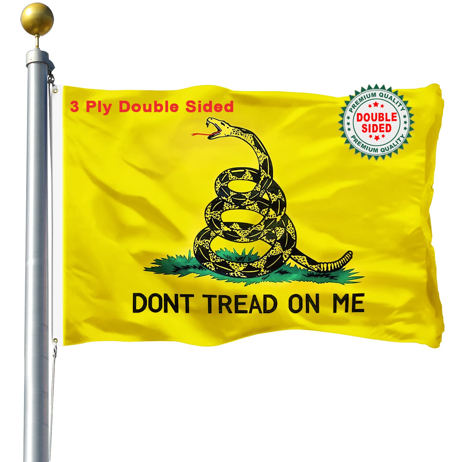 Amazon.com : Dont Tread on Me Flag 3x5 Outdoor, Gadsden Flag Double Sided  3X5 FT, 3 Ply 210D Heavy Duty Polyester, Yellow Coiled Rattle Snake Flags,  with 2 Brass Grommets (Gadsden Flag