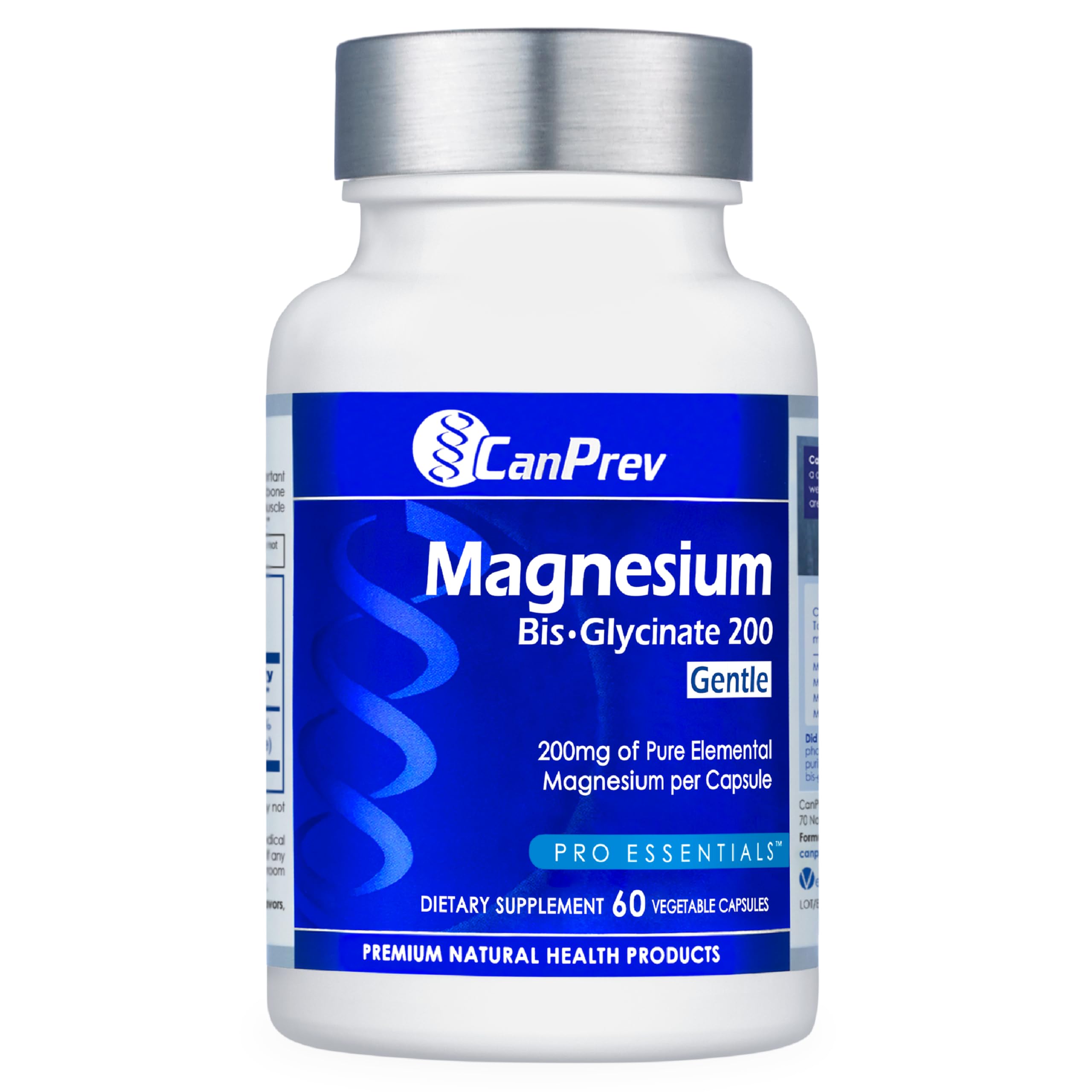 CanPrev Magnesium BisGlycinate 200mg Gentle 60 Veg Caps, 60-Day Supply, Chelated Magnesium Supplement for Bone & Muscle Support, Easy to Digest, Promote Relaxation & Comfort, Vegan, Non-GMO, No Sugar