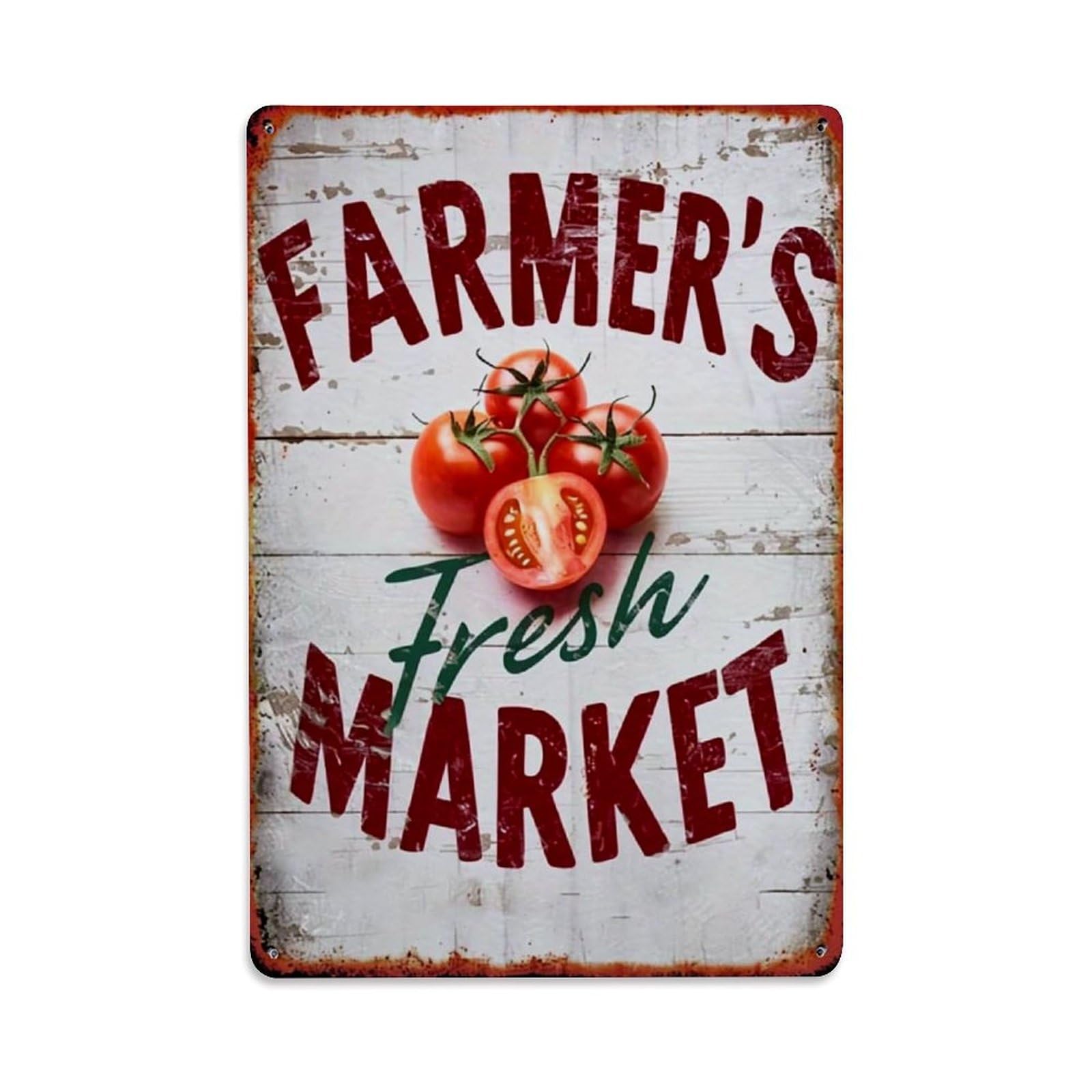 Jdfenggu Vintage Farmer's Fresh Market Tomatoes Sign Retro Metal Tin Sign, Decor Art Poster For Bar, Home, Man Cave, Kitchen, Laundry Room Gift 8X12inch