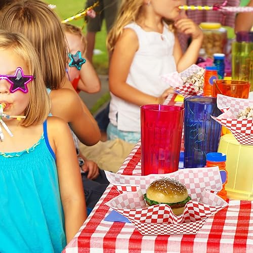 Miniatura 7 de 100 unidades de suministros de fiesta de cuadros rojos desechables de papel para alimentos, botes rojos desechables a granel con hojas de papel de