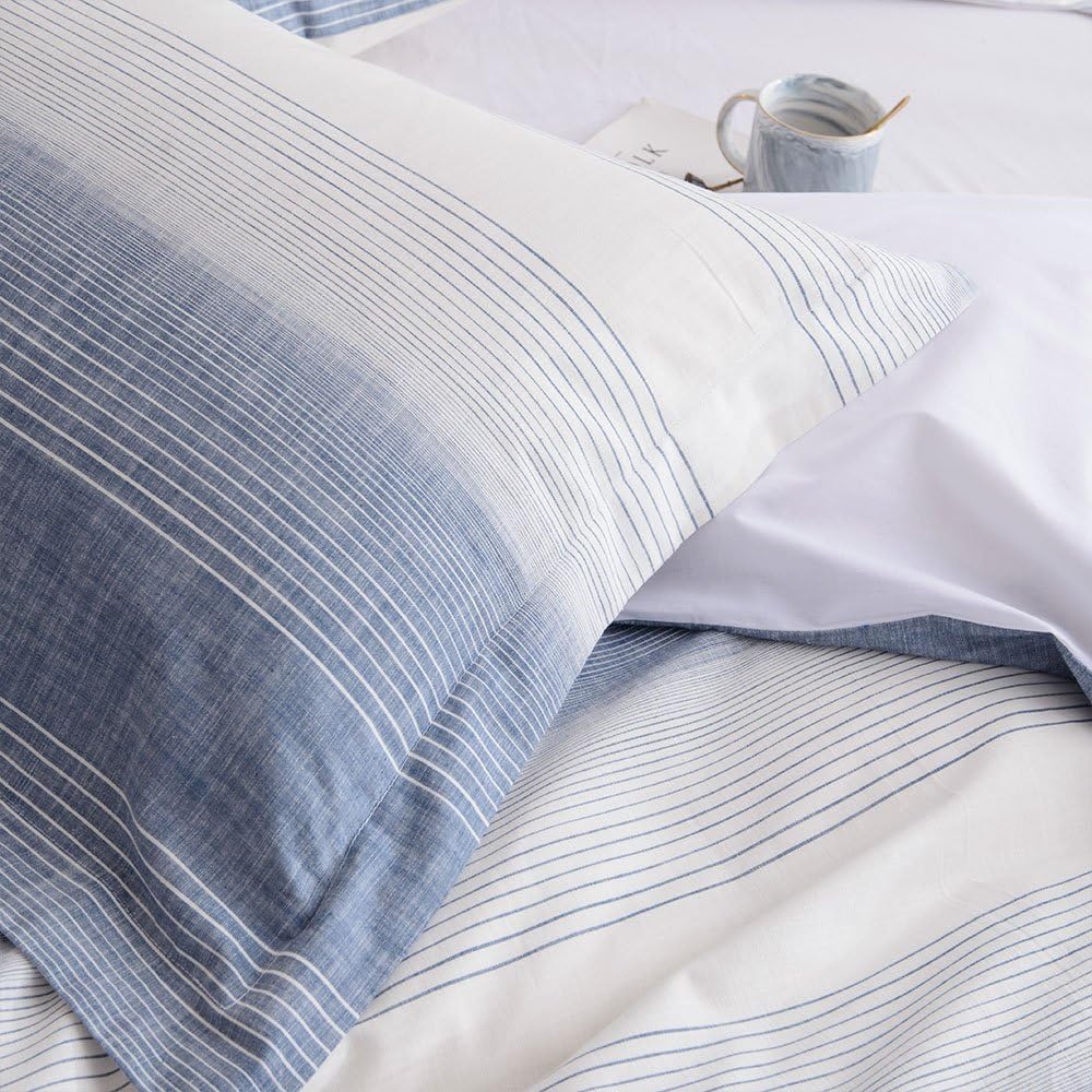 Best Deal Merryfeel Cotton Duvet Cover Set King Size,100% Cotton Yarn Dyed Textured Stripe Duvet Cover Set with Button Closure,3 Pieces Bedding Set -- Blue 🛒 Crazy Deals Merryfeel Cotton Duvet Cover Set King Size,100% Cotton Yarn Dyed Textured Stripe Duvet Cover Set with Button Closure,3 Pieces Bedding Set -- Blue