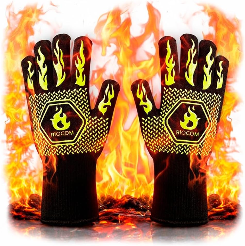 Guantes Barbacoa y Cocina Leña 800 °C Resistentes al Calor Altas Temperaturas | Guantes Horno Profesional e Ignífugos Chimenea | Tallas L y XL | BBQ Accessories Antideslizantes (L/XL) - Amazon product rated Grade B