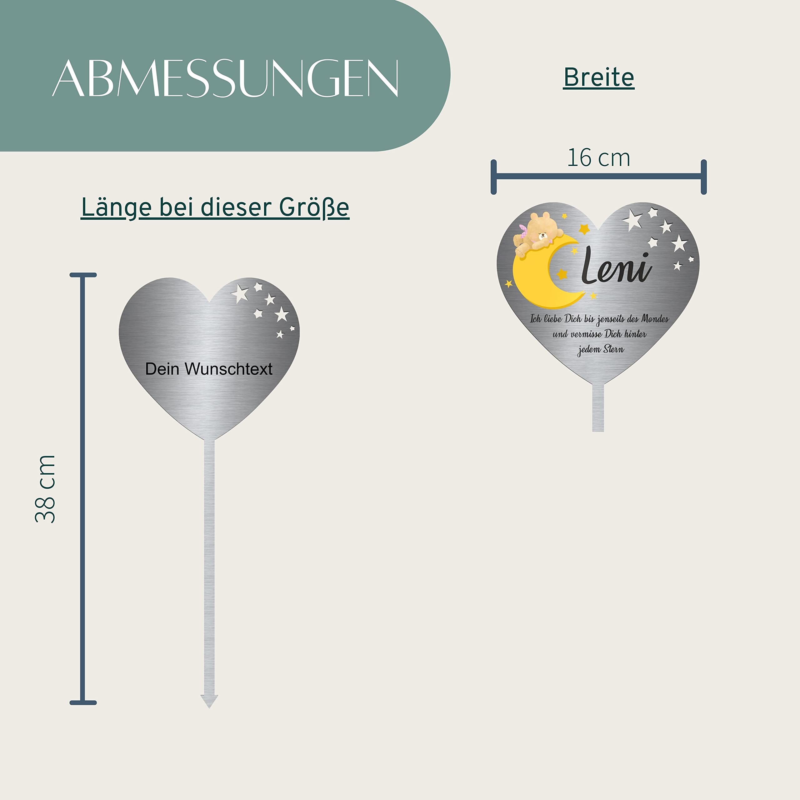 Edelstahl Grabstecker - Blumenstecker | Personalisiertes Sternenkind Andenken - Sternenkinder Grabschmuck Herz wetterfest | persönliche Kindergrab Deko - Grabherzen mit Spruch (Personalisierbar)