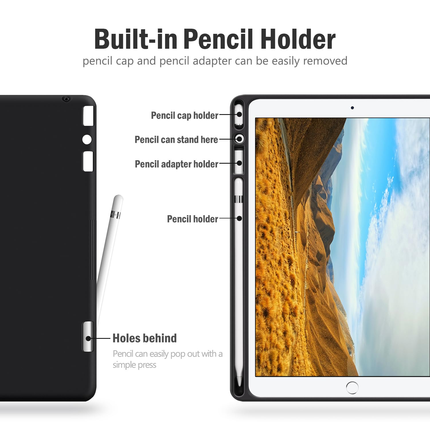Antbox Custodia per iPad 9a generazione/iPad 8a generazione con portamatite Vegan in pelle Smart Cover per iPad 10,2 '' 9a/8a/7a generazione (nero)