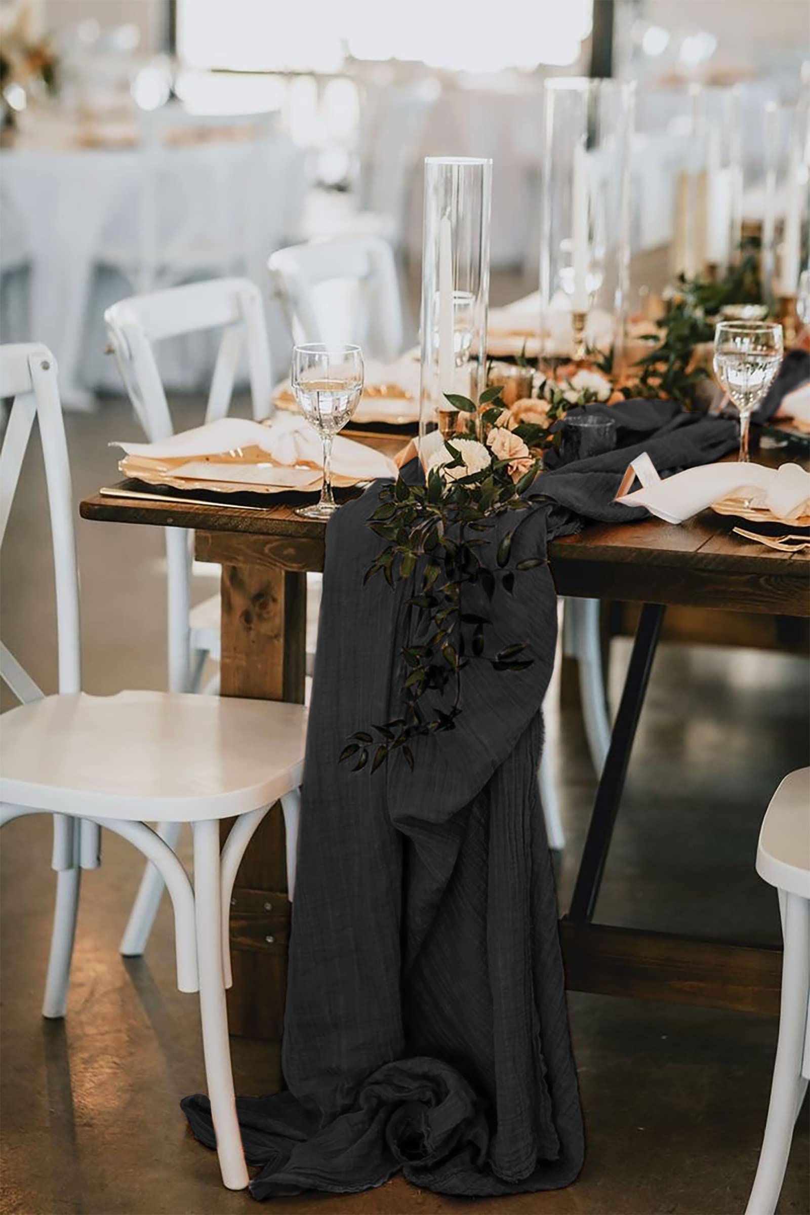 Amazon.com: 6 Pack Black Table Runner, 10FT Cheesecloth Table Runner Long  Romantic Semi Sheer Rustic Boho Gauze Table Runners for Wedding Bridal ...