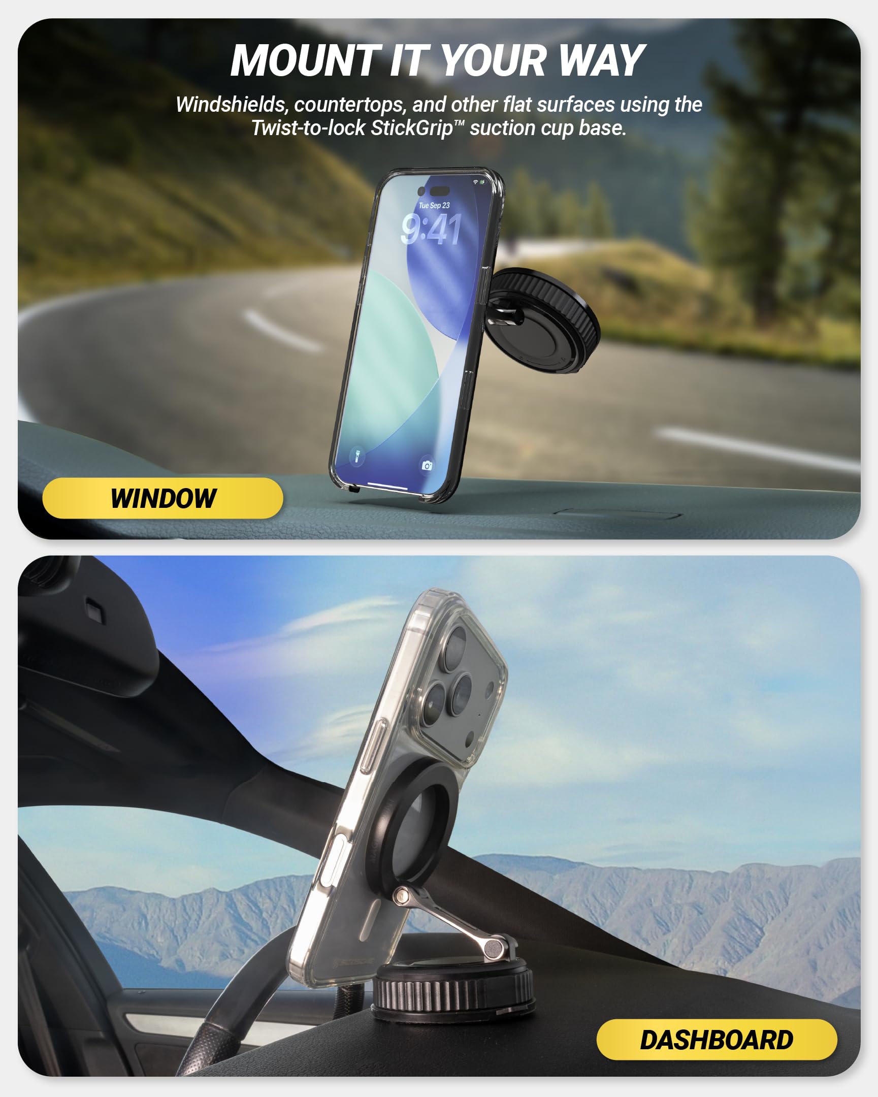 Scosche GoAnywhere MagSafe Suction Cup Phone Mount with Twist-to-Lock Base, Magnetic Phone Holder for Car Dashboard, Windshield and Flat Surfaces, Compatible with PopSockets, iPhone & Android view 3