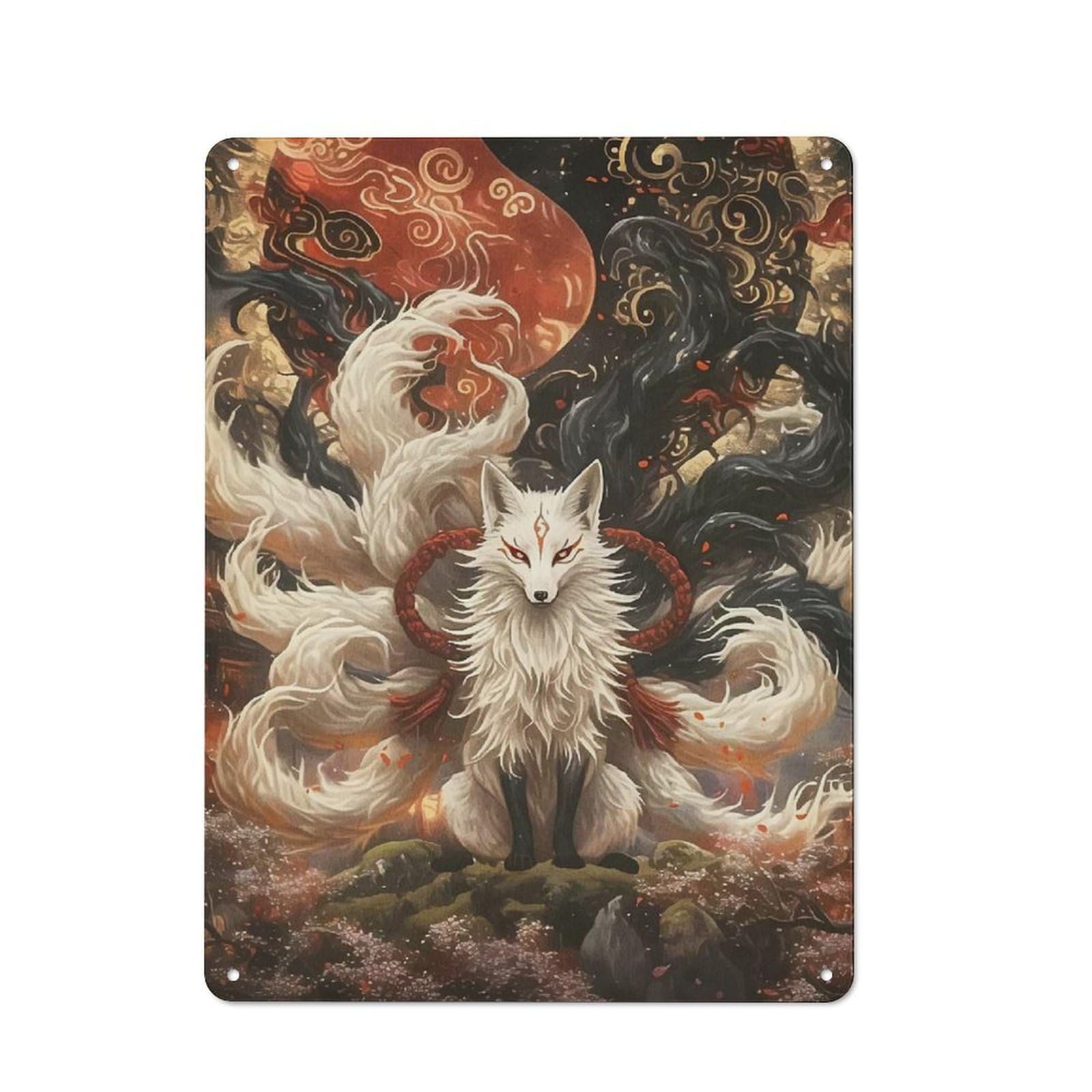Junmoney Style-10 Nine-Tailed Fox Animal Retro Tin Sign 40X30cm For Café Or Restaurant, Housewarming Wall Decor For People Furnishing Café And Restaurant