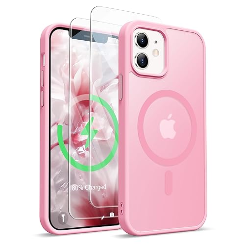 ORETECH Magnetic for iPhone 12 Case/iPhone 12 Pro Case, [Compatible with MagSafe][2 Pcs Screen Protectors][15 FT Drop Protection], Frosted Translucent Shockproof Phone Case Cover 6.1" Light Pink - for iPhone 12/12 Pro 6.1" - Light Pink