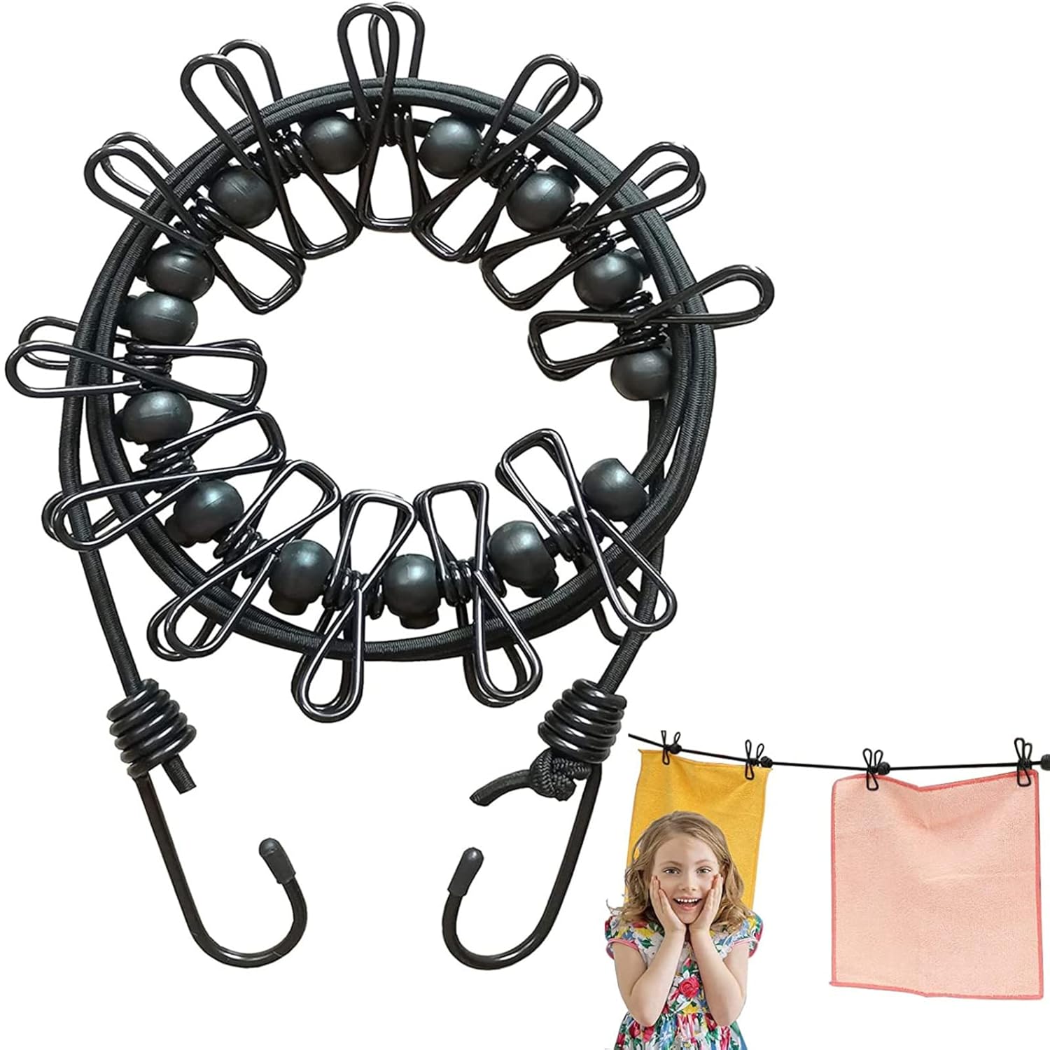 TAZLYN Cloth Drying Rope with Hooks and 12 Clips - Hanging Wire for ...