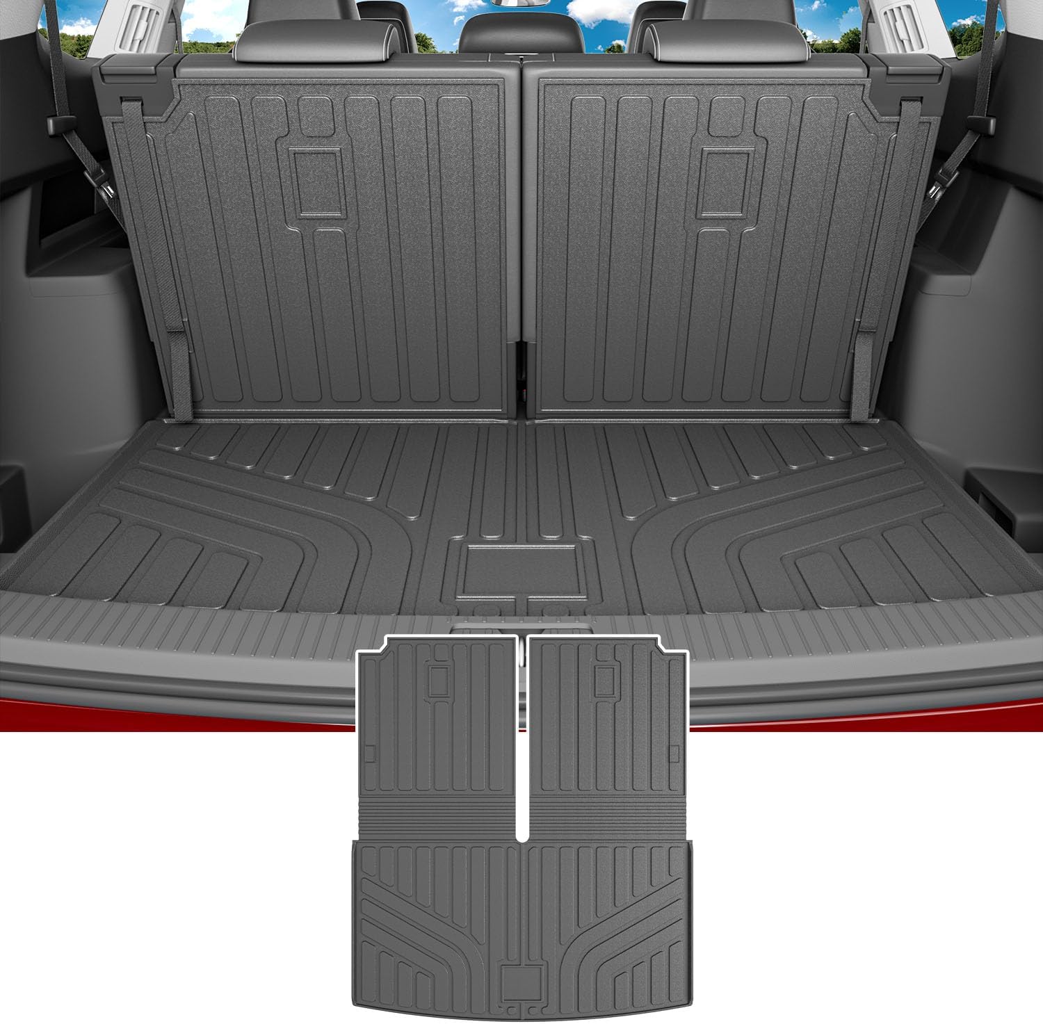 powoq 6&7 Seats Cargo Mat Compatible with 2018-2025 Volkswagen Atlas Trunk Mat Not Fit Cross Sport TPE Backrest Mat Replacement for 18-25 VW Atlas Accessories (Rear Backrest Mat with Trunk Mat)