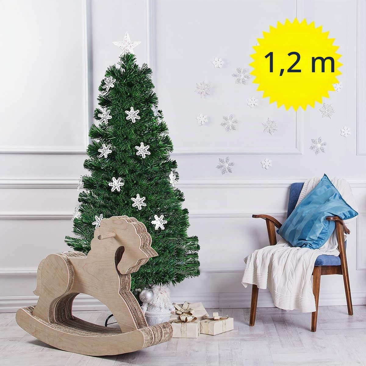 DREAMADE Albero di Natale, Artificiale Illuminato, Albero folto di Natale in PVC con Luce LED, Diverse Altezze (120CM)
