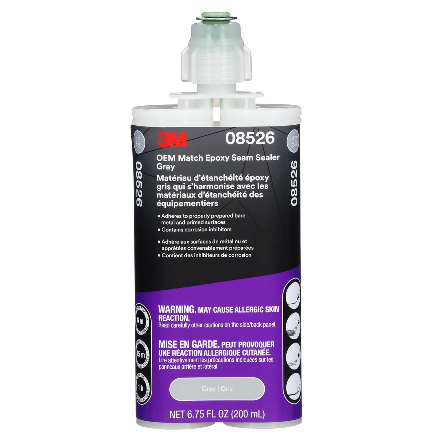 3M OEM Match Epoxy Seam Sealer 08526, Gray, 200 ml, Automotive Two-Part Epoxy, Medium-Bodied, Fast Cure, for Automotive Bare Metal or Primed Surfaces