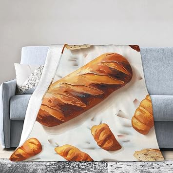 Painted Bread Printed Flannel Blankets Throw 50x60 inch, Lightweight Warm Throw Blanket for Couch Sofa Bed Office Home Decor