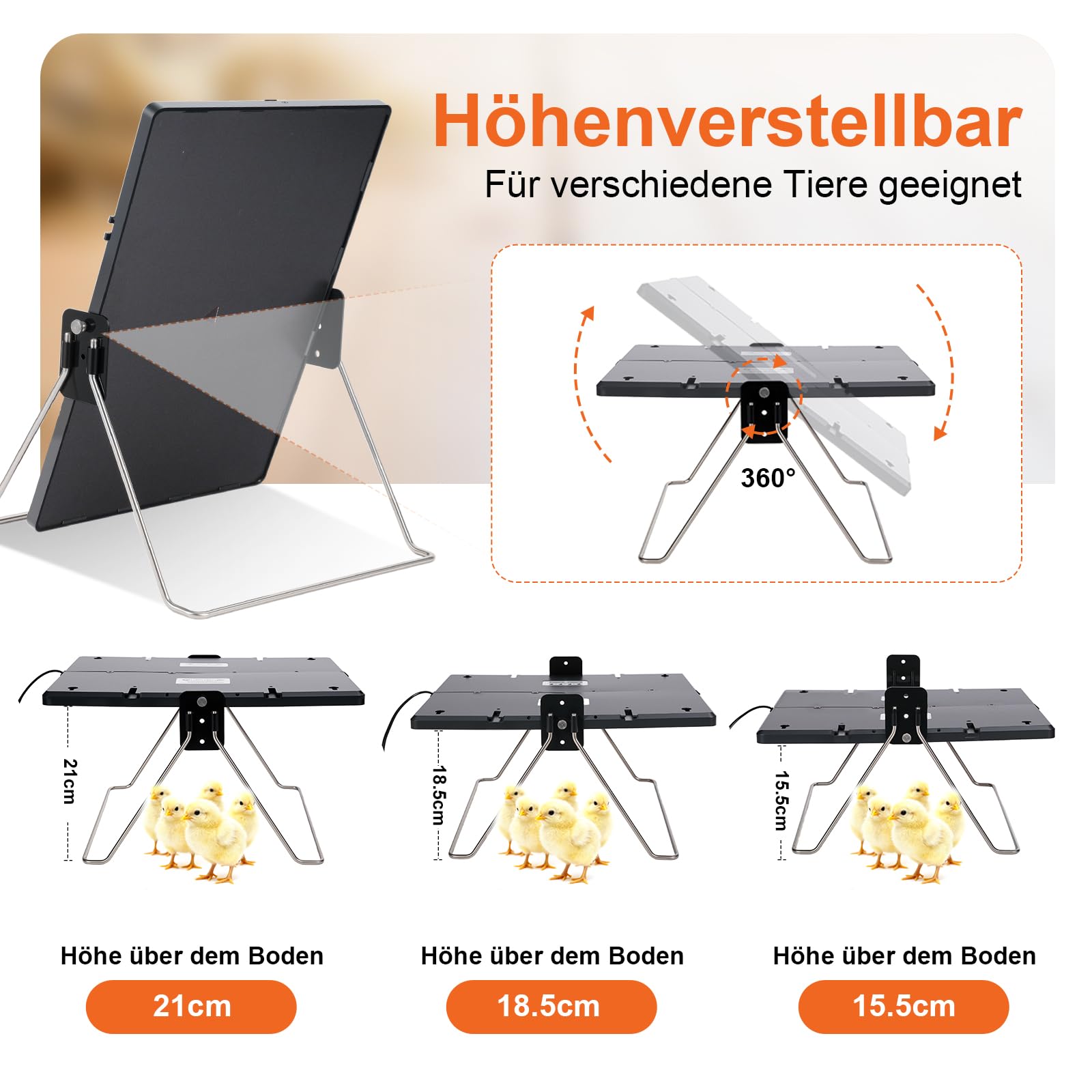 Hühnerstall Heizung,140W Wärmeplatte Hühner, 40X30cm Heizung für Hühnerstall,Hühnerheizplatte mit Halterung für 360 Grad Drehung, geeignet für Bauernhöfe, Hühnerställe, Entenhäuser