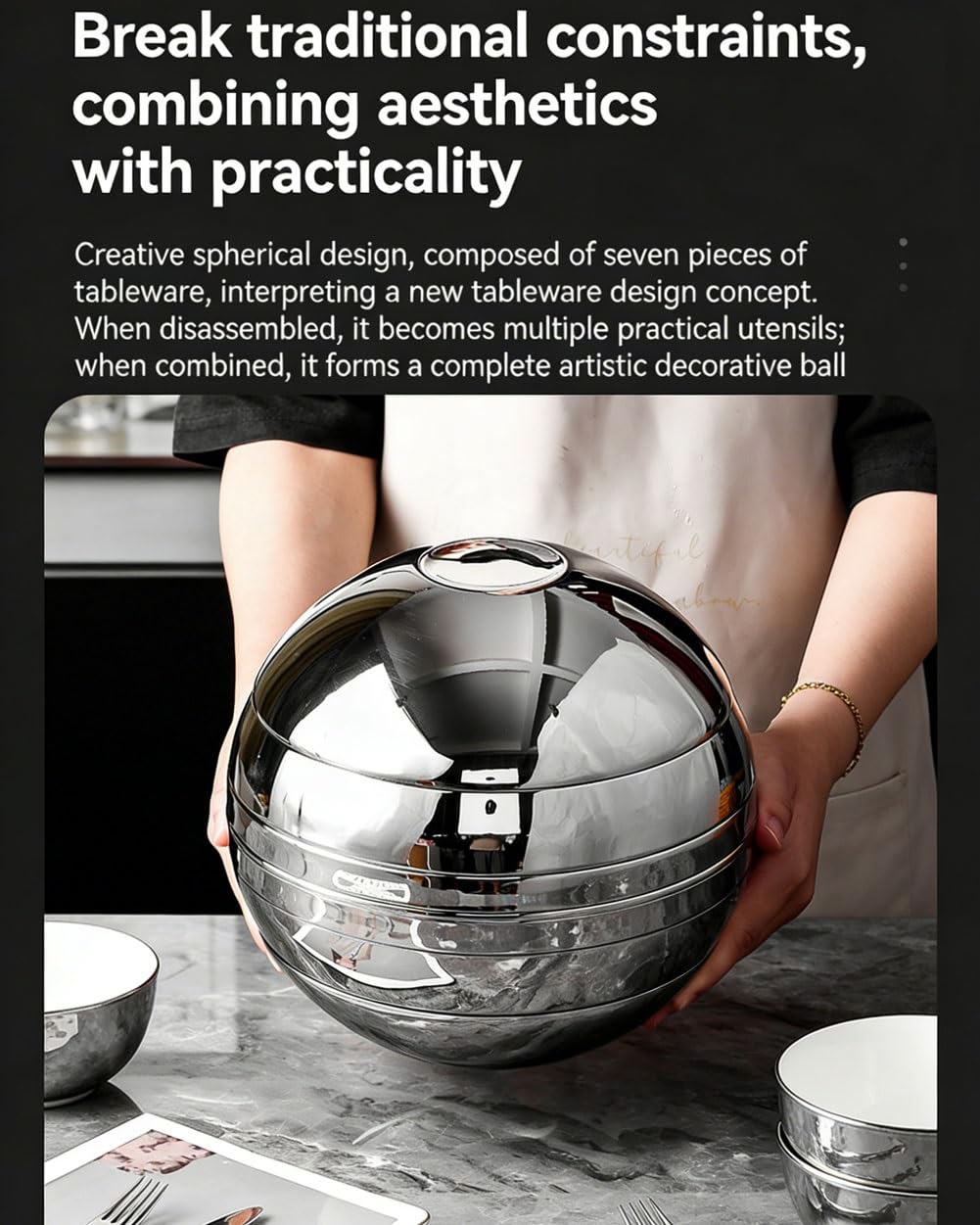 Juego de platos divididos de acero inoxidable 304, 7 bandejas de servir reutilizables con aislamiento de doble capa para cocina, hogar, restaurante, comedor