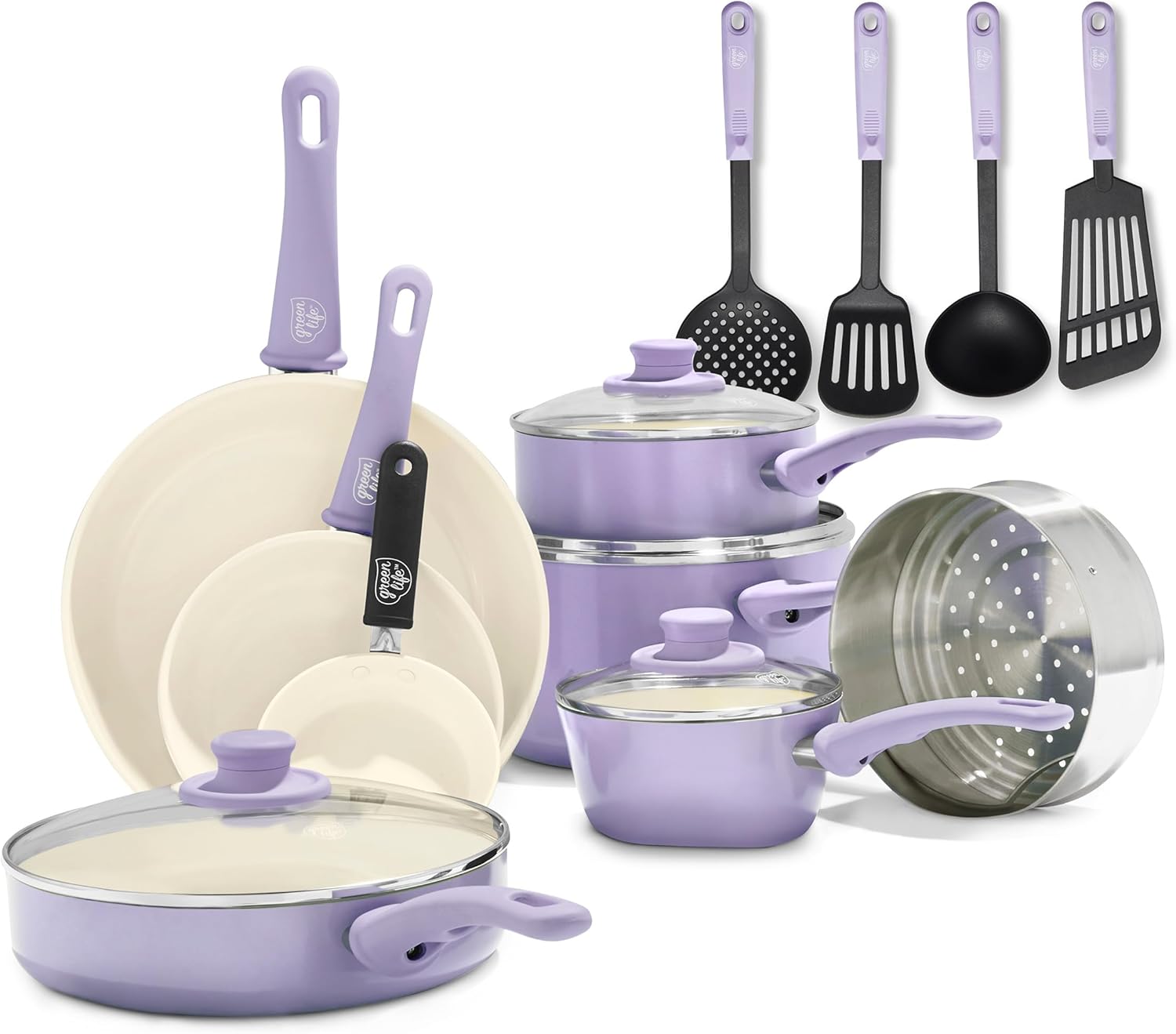 GreenLife Soft Grip Healthy Ceramic Nonstick 16 Piece Kitchen Cookware