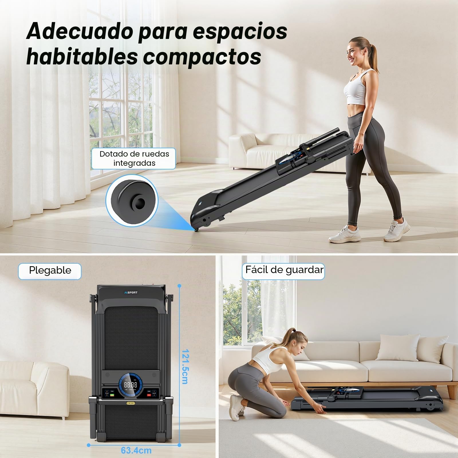 Cinta de Correr, Cinta de Correr Plegable 4 en 1 - Inclinación del 12% - Motor de 2,5 CV - Velocidad de 1 a 8 km/h - Equipada con Pantalla LED y Consola de Control.