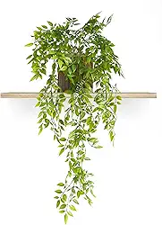 Arranjo de Folhas Caídas Planta Artificial Pendente com Vaso de Madeira Incluso