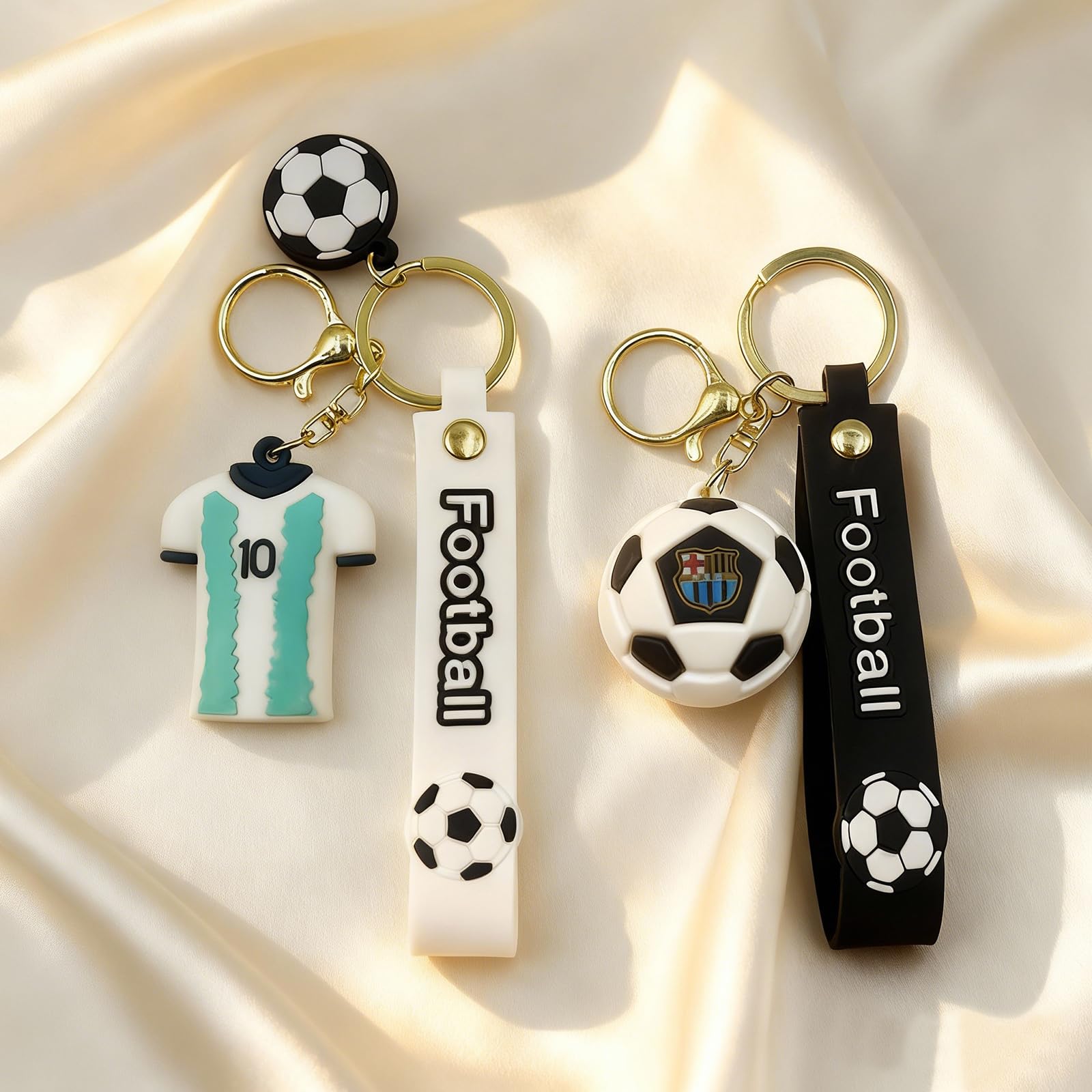 2 portachiavi a forma di pallone da calcio, portachiavi 3D in silicone iconico globale, per ragazzi, scuola, carnevale, ricompensa, regalo per feste di calcio