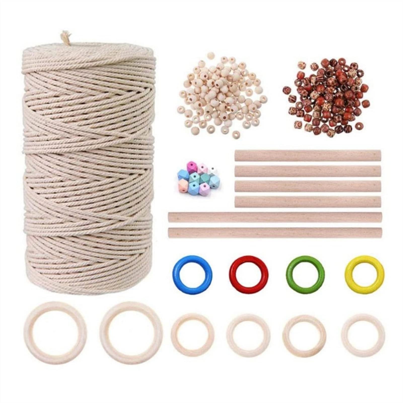 Kit Macramè 1 Impostare la corda di cotone naturale del cavo Macrame con il bastone di legno dell'anello di legno for Fai da te Gancio for impianti pensili a parete Kit Macrame Macrame Kit ( Color : 1