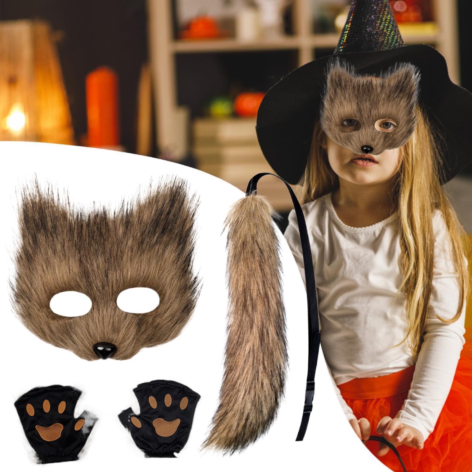 Costume da volpe per bambini, realistico, accessorio per cosplay