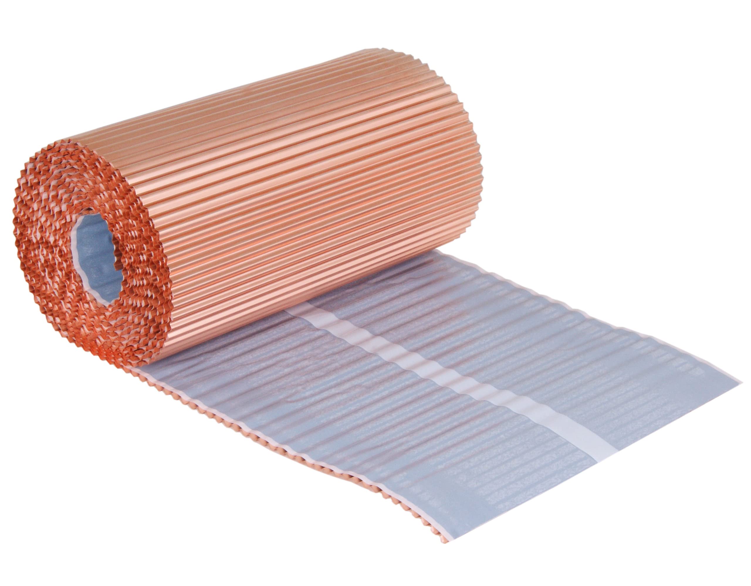 Kaminanschluss Kaminanschlussband Anti Moos, Moos Stop, selbstklebend, Dachentmoosung Wandanschluss Kupfer Rollfirst Kupferrollfirst Kupferband KUPFER - PLISSIERT 300mm / 5mtr.