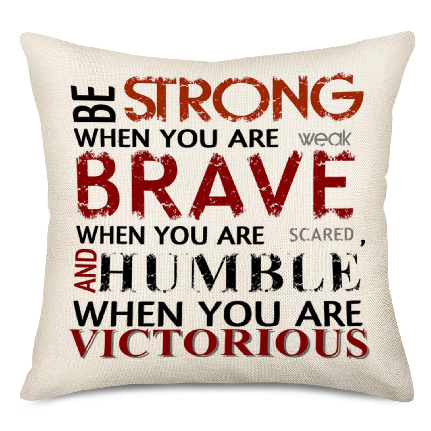 Fukeen Inspirational Quotes Throw Pillow Cases Cotton Linen Decorative Stong, Brave, Humble, Victorious Words Cushion Covers Standard 18”x18” Home Office Decor Pillow Shams, Red and Black